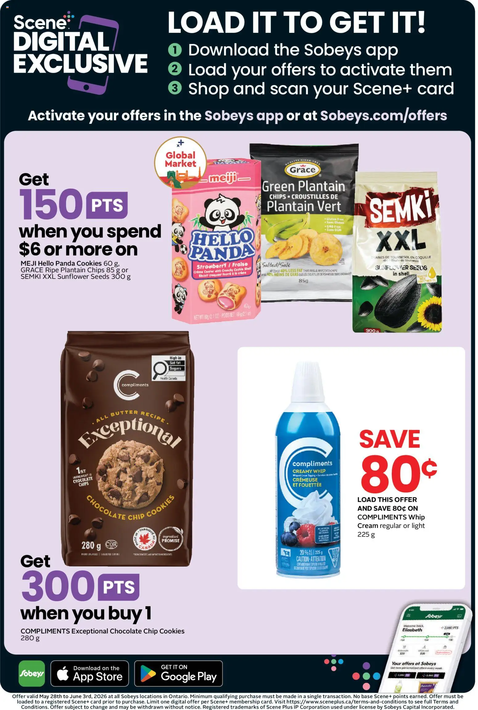 Sobeys flyer valid from 28.05.2026 | Page: 14 | Products: Chips, Cream, Cookies, Butter