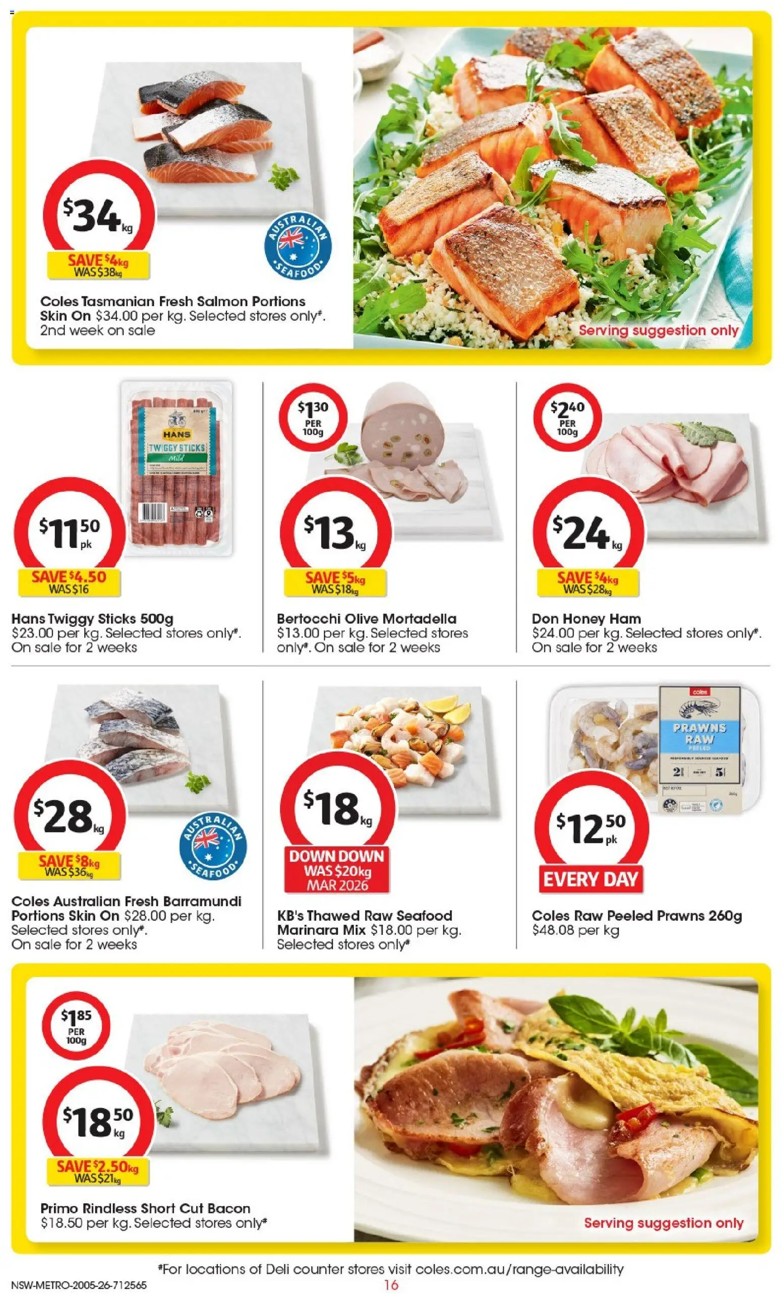 Coles catalogue - valid from 19.05.2026 | Page: 16 | Products: Ham, Honey, Prawns, Salmon