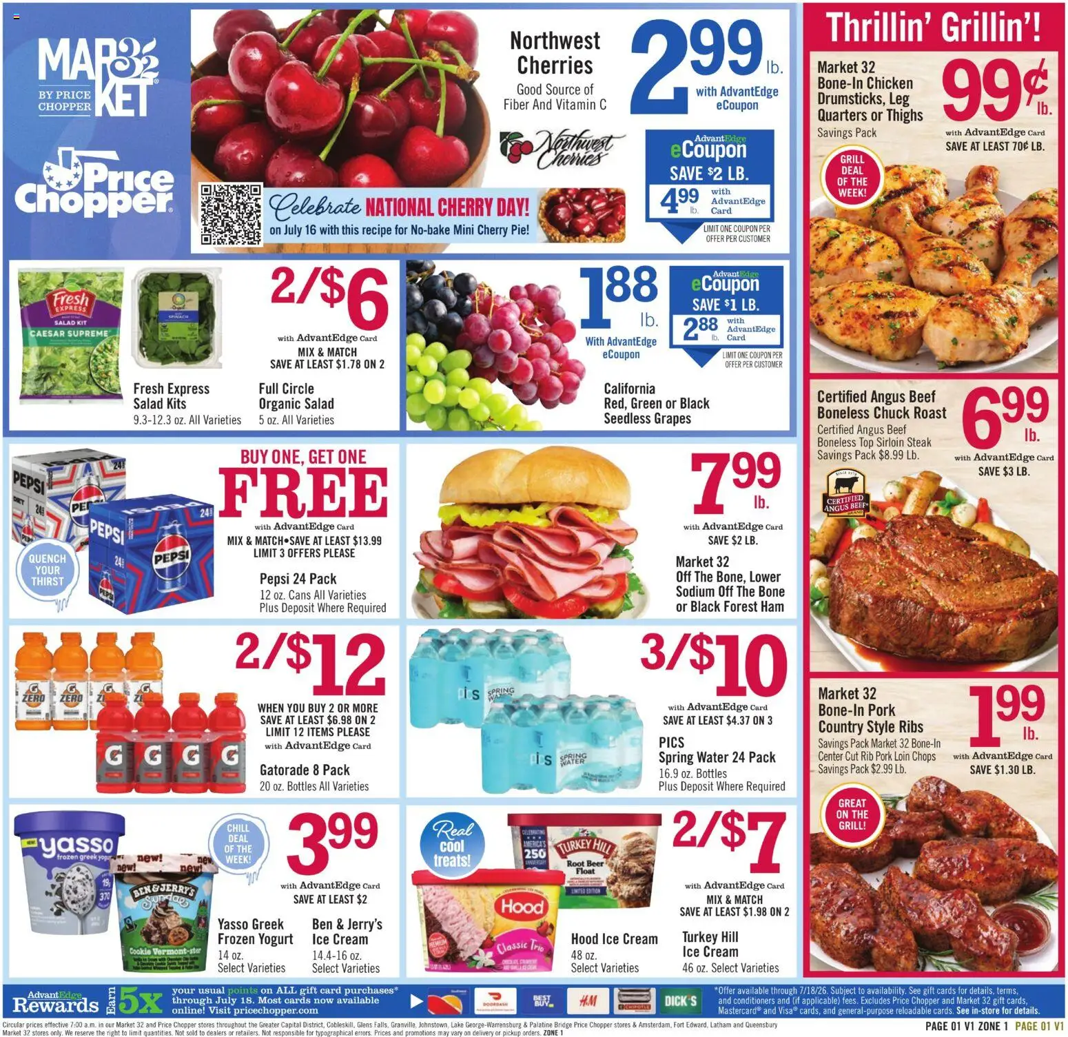 Price Chopper Weekly Ad - valid from 07/12/2026 | Page: 1 | Products: Yogurt, Beef, Cherry Pie, Grill