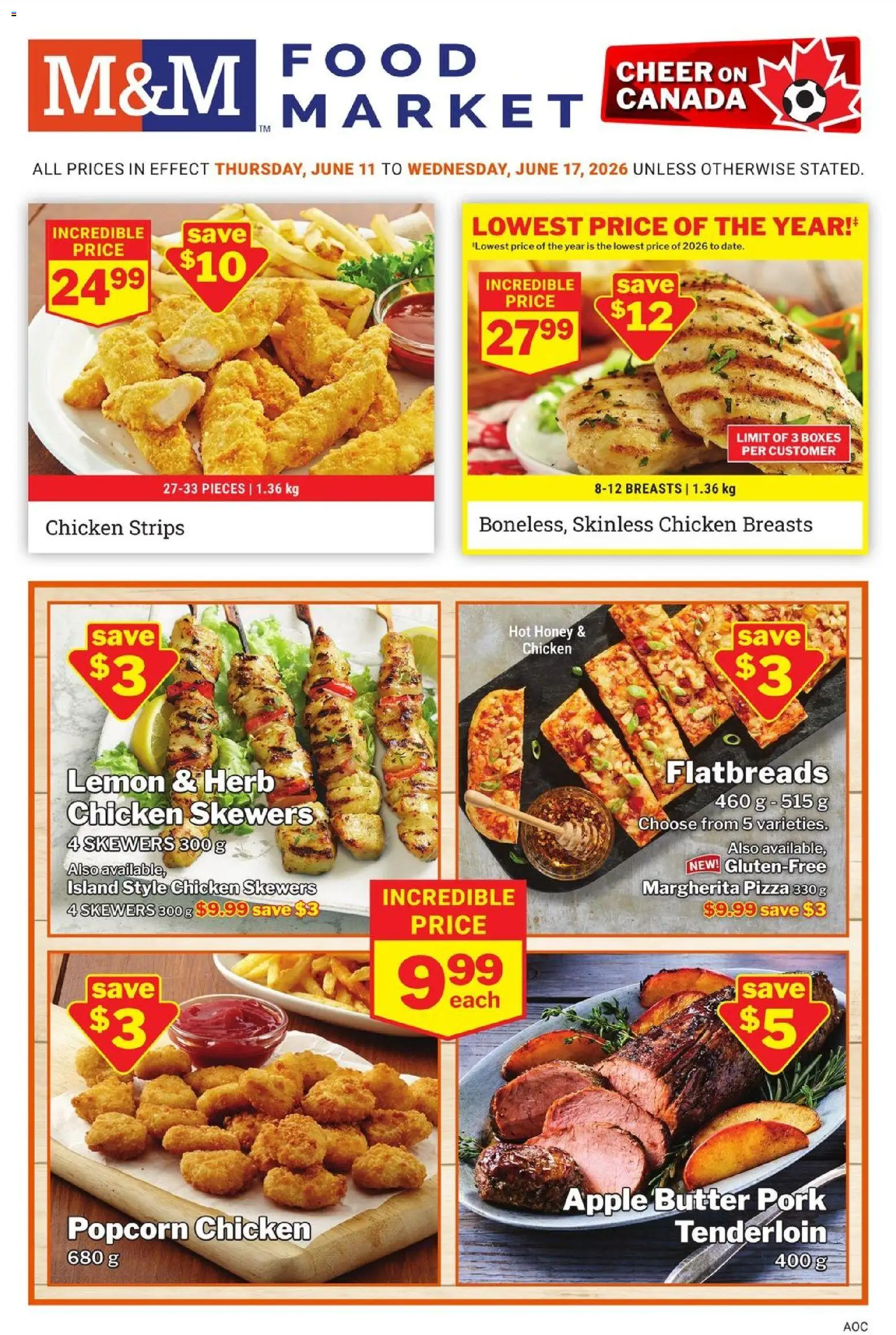 M&M Food Market flyer valid from 11.06.2026 | Page: 1 | Products: Chicken breasts, Butter, Pizza, Pork