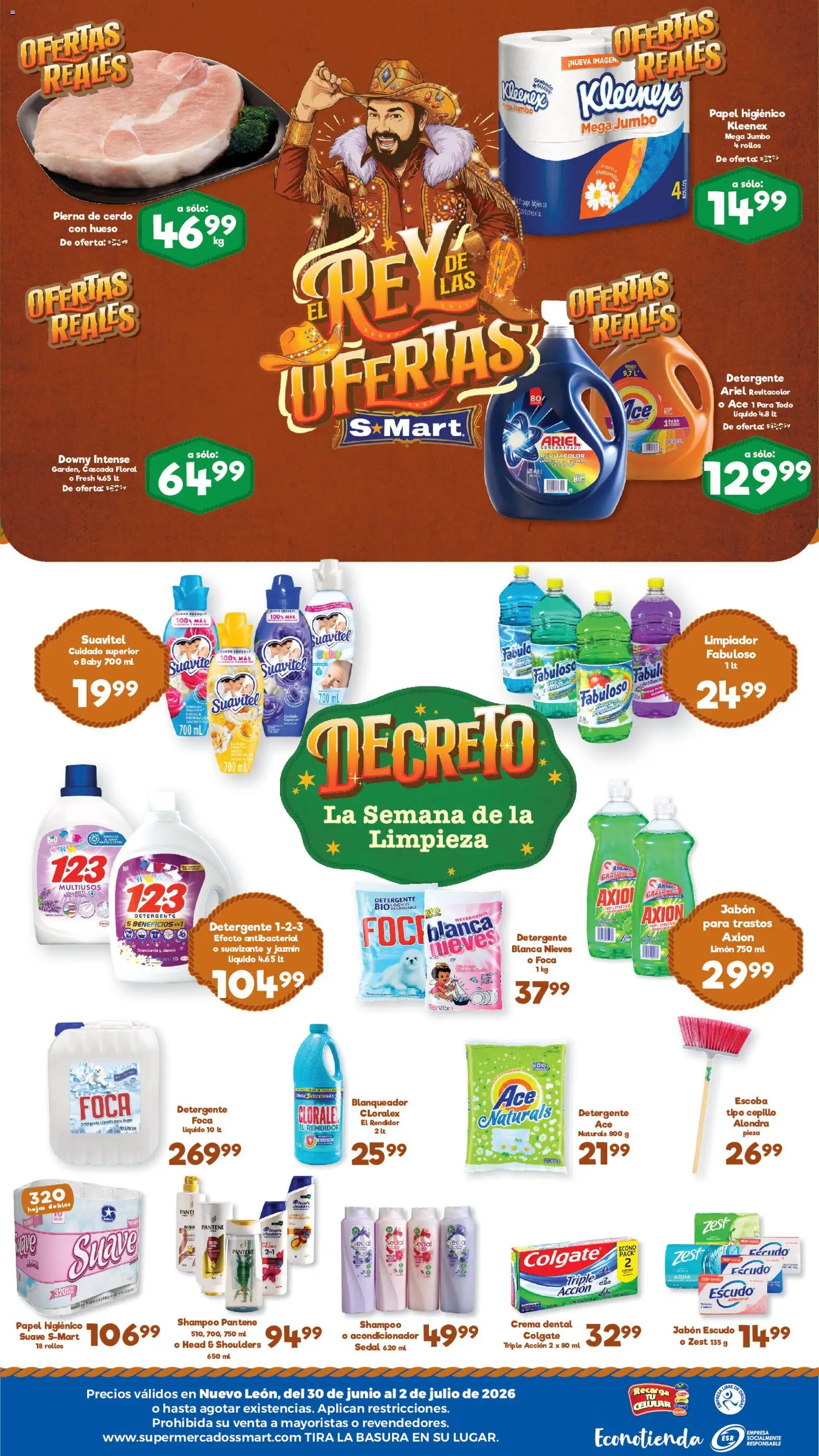 Nuevas ofertas de S-Mart válidas en toda la República Mexicana desde el 30/06/2026. ¡Encuentra las mejores ofertas en S-Mart folleto Monterrey! | Página: 2 | Productos: Detergente, Cepillo, Limón, Jabón