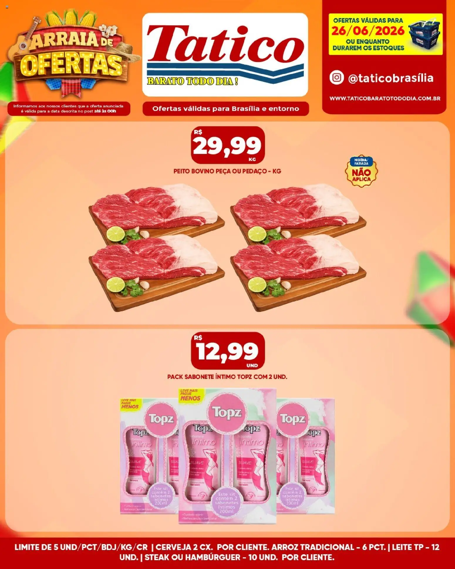 Tatico Folheto - válido de 26/06/2026 | Página: 11 | Produtos: Cerveja, Arroz, Hambúrguer, Sabonete