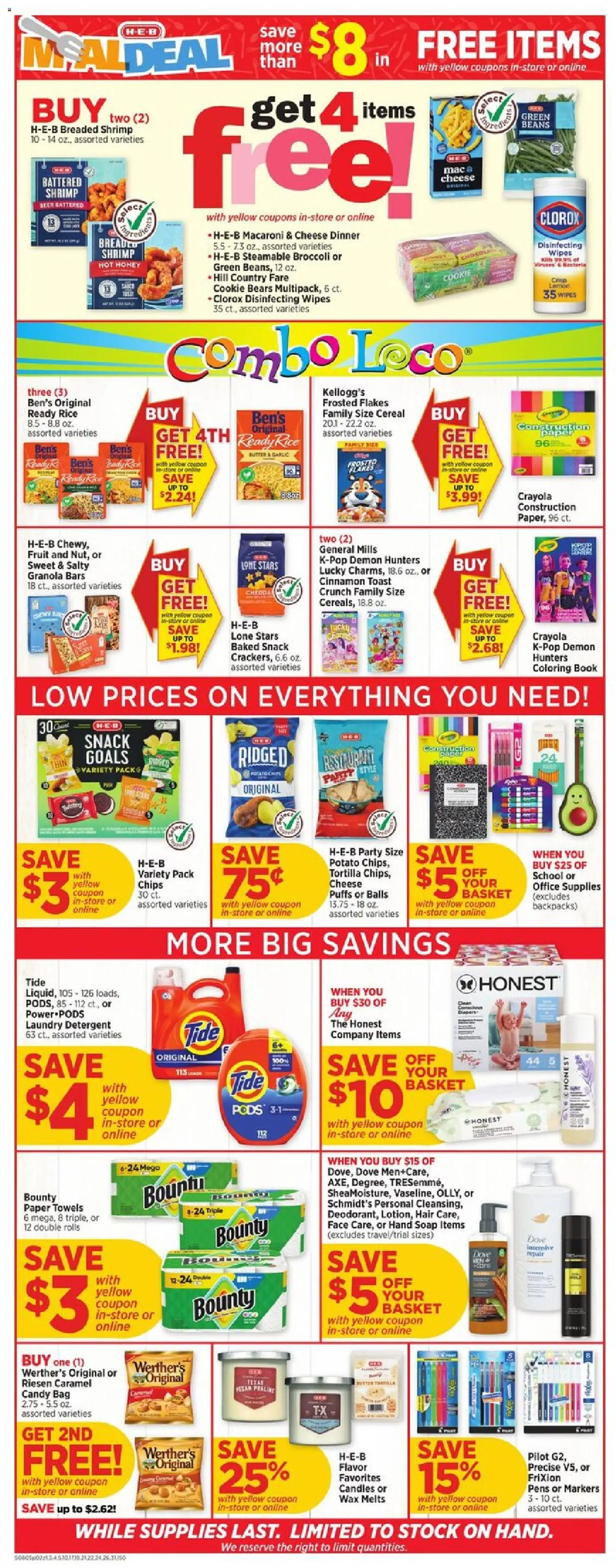 H-E-B Weekly Ad - valid from 08/05/2026 | Page: 2 | Products: Broccoli, Butter, Soap, Chips