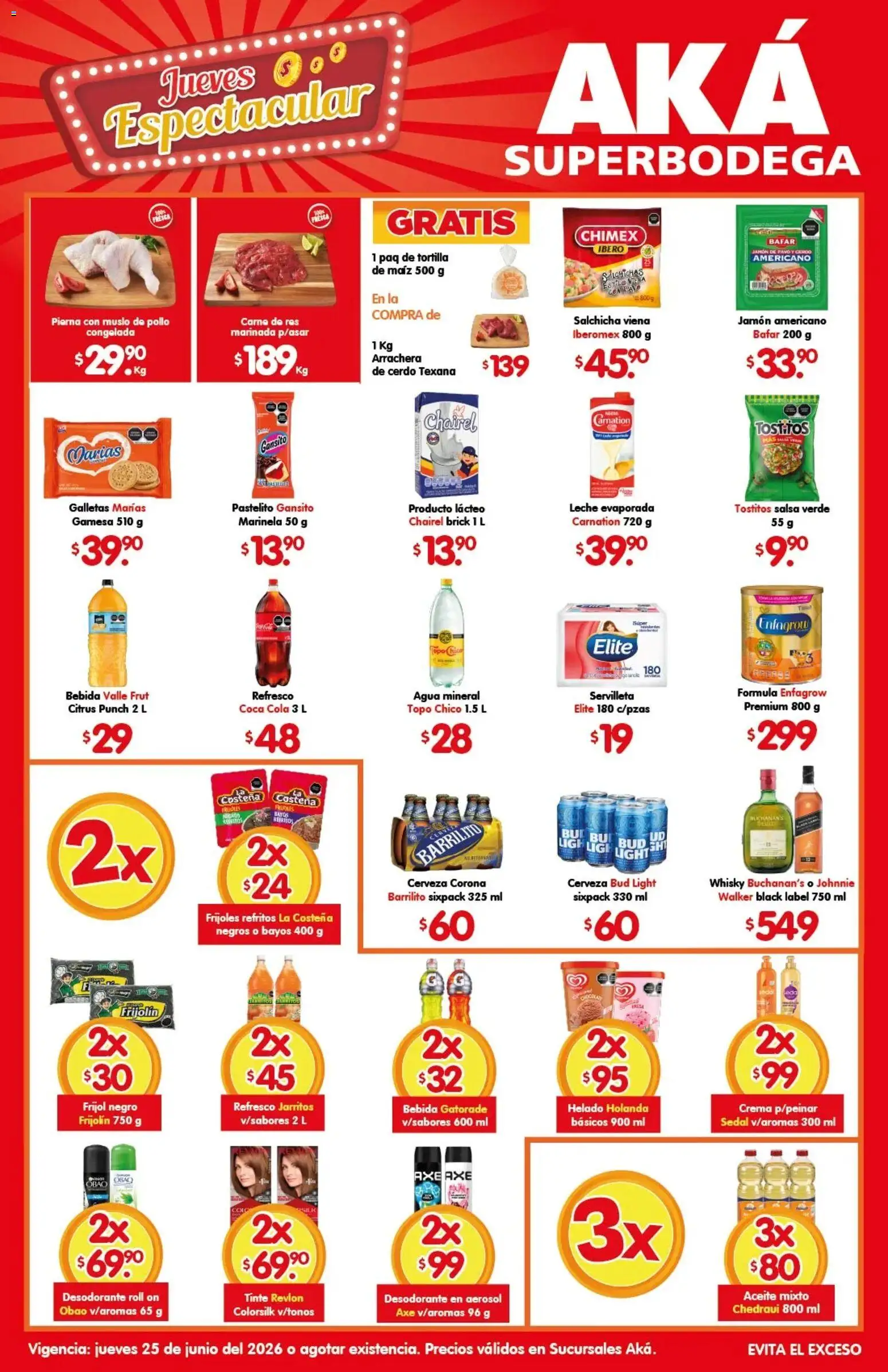 Nuevas ofertas de Arteli válidas en toda la República Mexicana desde el 25/06/2026. ¡Encuentra las mejores ofertas en Arteli folleto Aká Super Bodega! | Página: 1 | Productos: Pollo, Aceite, Jamón, Whisky