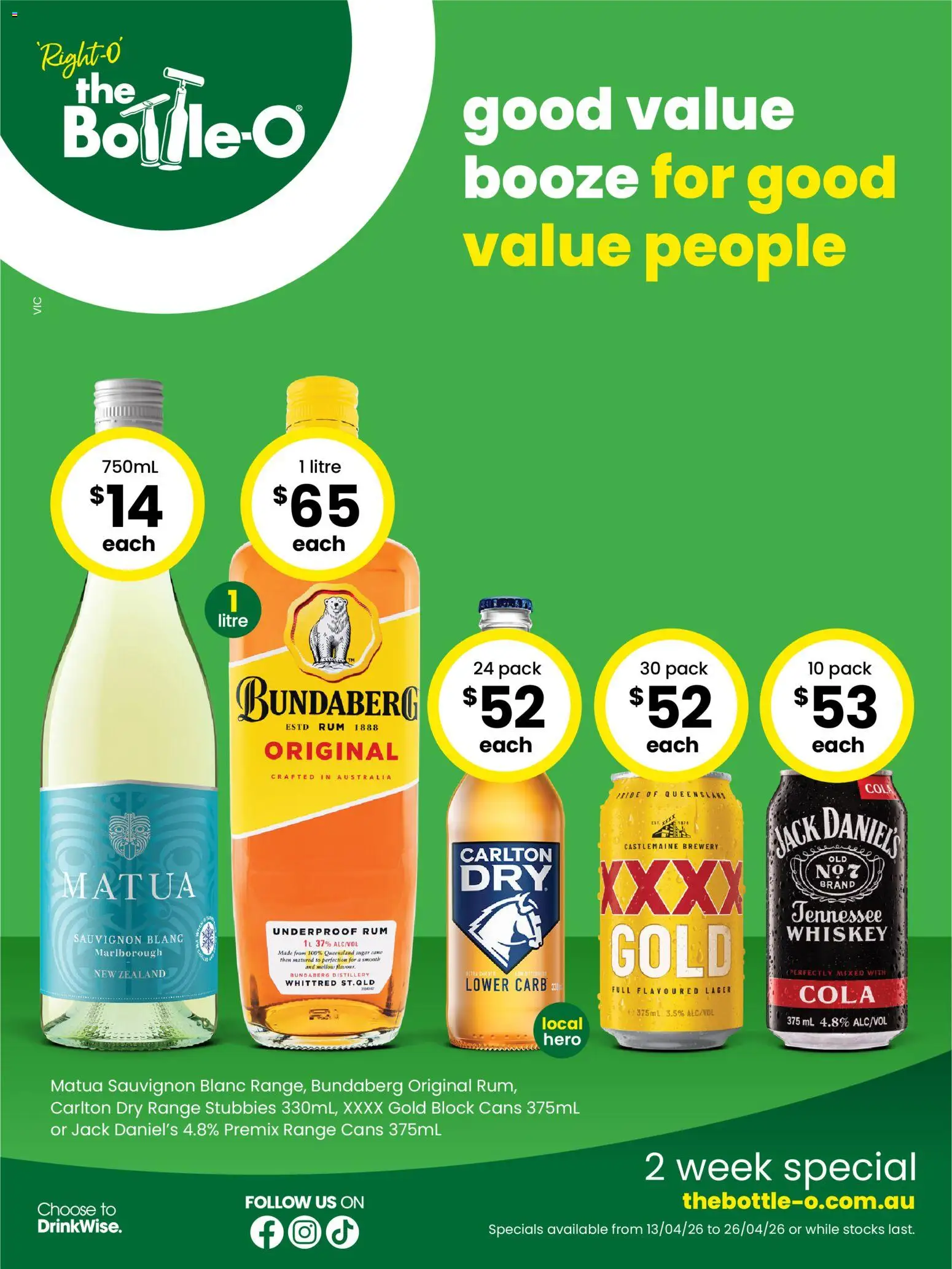 The Bottle-O catalogue - valid from 13.04.2026 | Page: 1 | Products: Whiskey, Rum, Sugar