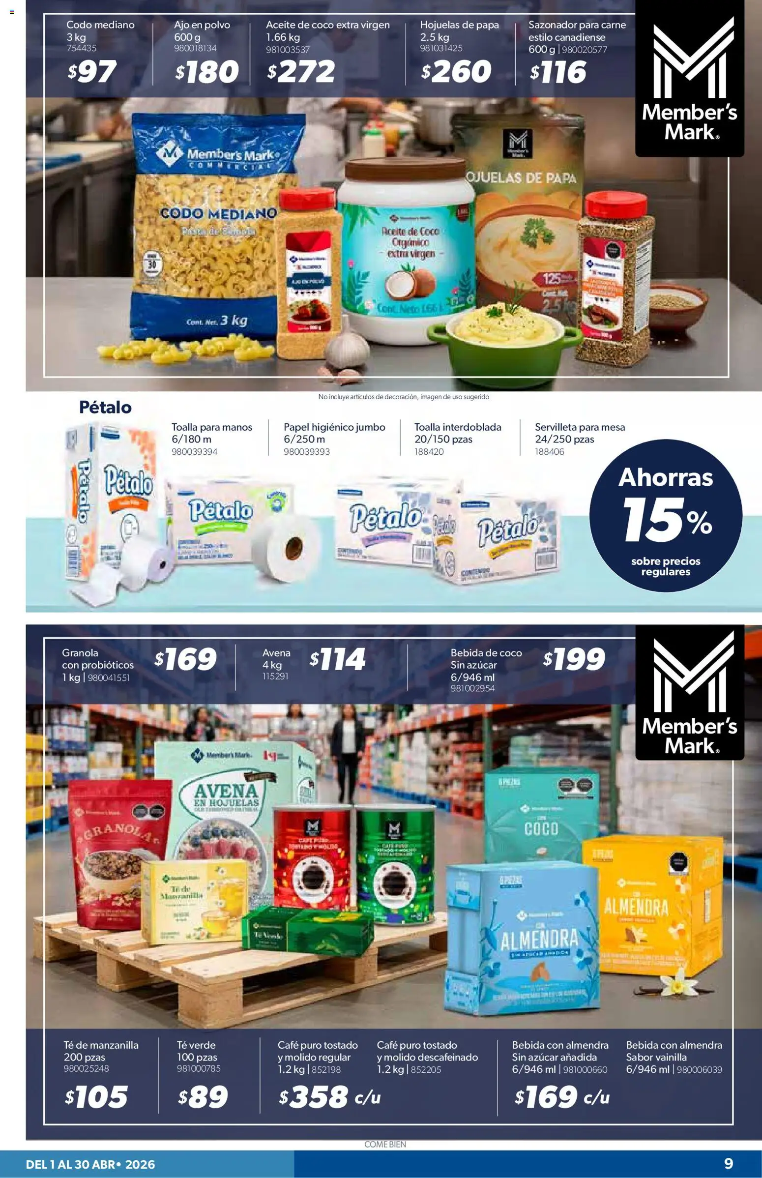 Nuevas ofertas de Sam's Club válidas en toda la República Mexicana desde el 01.04.2026. ¡Encuentra las mejores ofertas en Sam's Club catálogo! | Página: 9 | Productos: Papa, Ajo, Aceite, Toalla