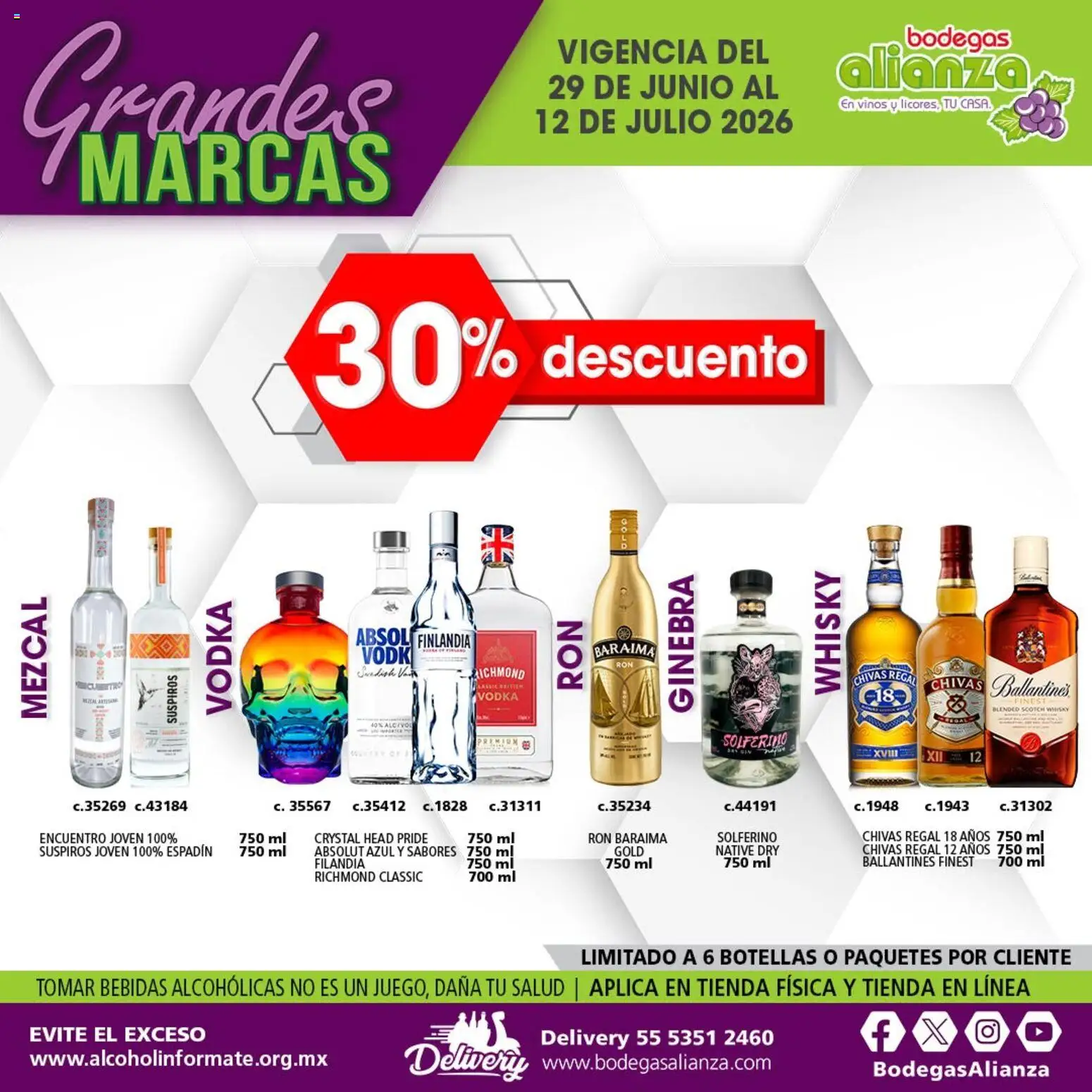 Nuevas ofertas de Bodegas Alianza válidas en toda la República Mexicana desde el 29/06/2026. ¡Encuentra las mejores ofertas en Bodegas Alianza catálogo Grandes Marcas! | Página: 3 | Productos: Ginebra, Vodka, Whisky