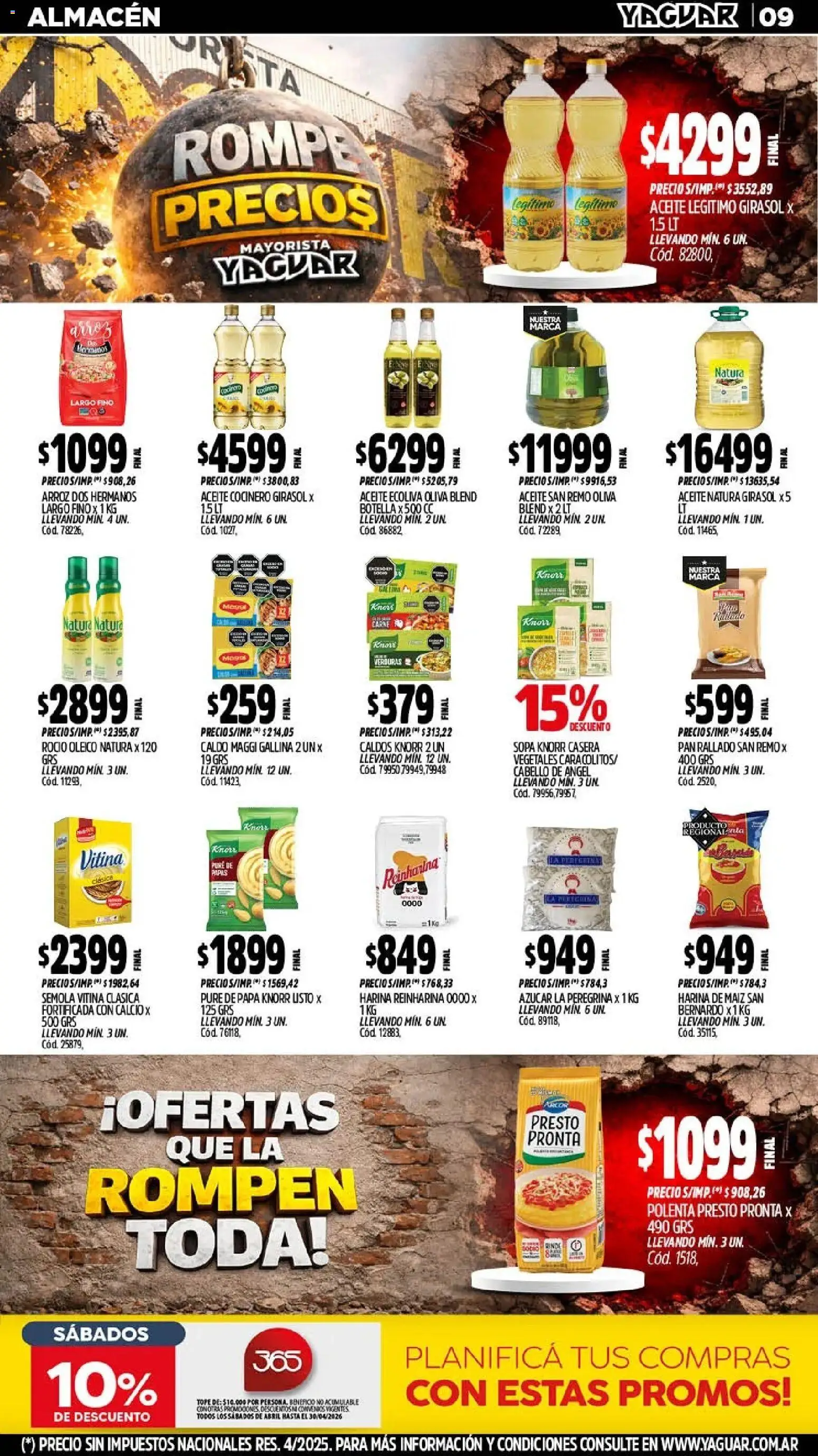 Yaguar - Oferta Semanal Jujuy │ válido desde el 06/04/2026 | Página: 9 | Productos: Aceite, Maiz, Oliva, Verduras