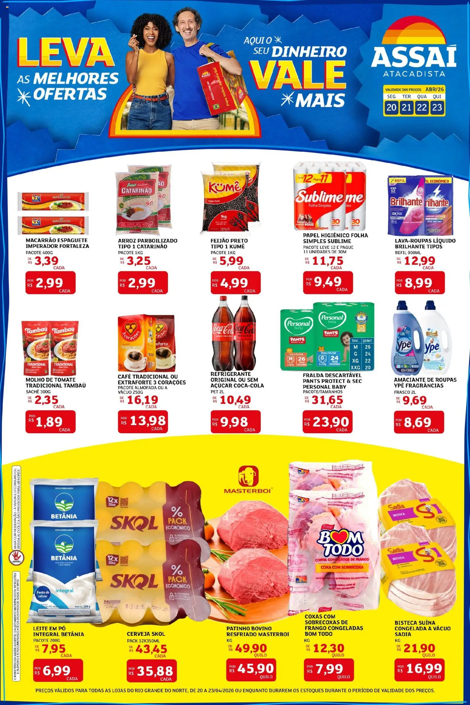 Assaí Atacadista Folheto - válido de 20.04.2026 | Página: 1 | Produtos: Leite, Café, Roupas, Amaciante