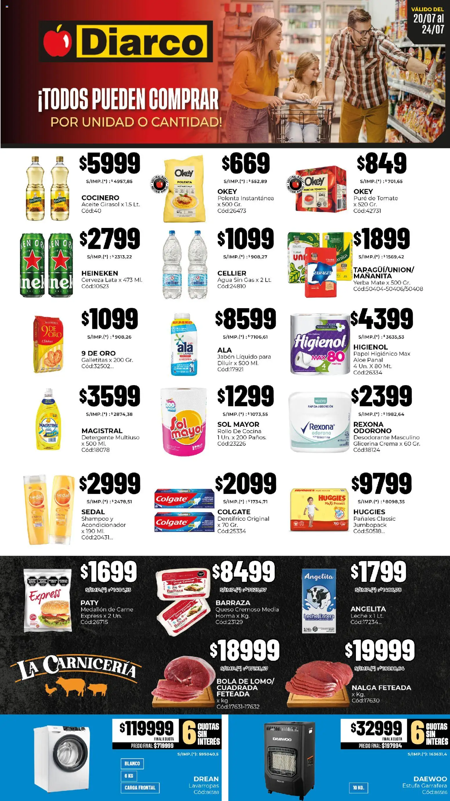 Diarco - Ofertas Pueblo Sur │ válido desde el 20/07/2026 | Página: 1 | Productos: Papel higiénico, Galletitas, Aceite, Lavarropas