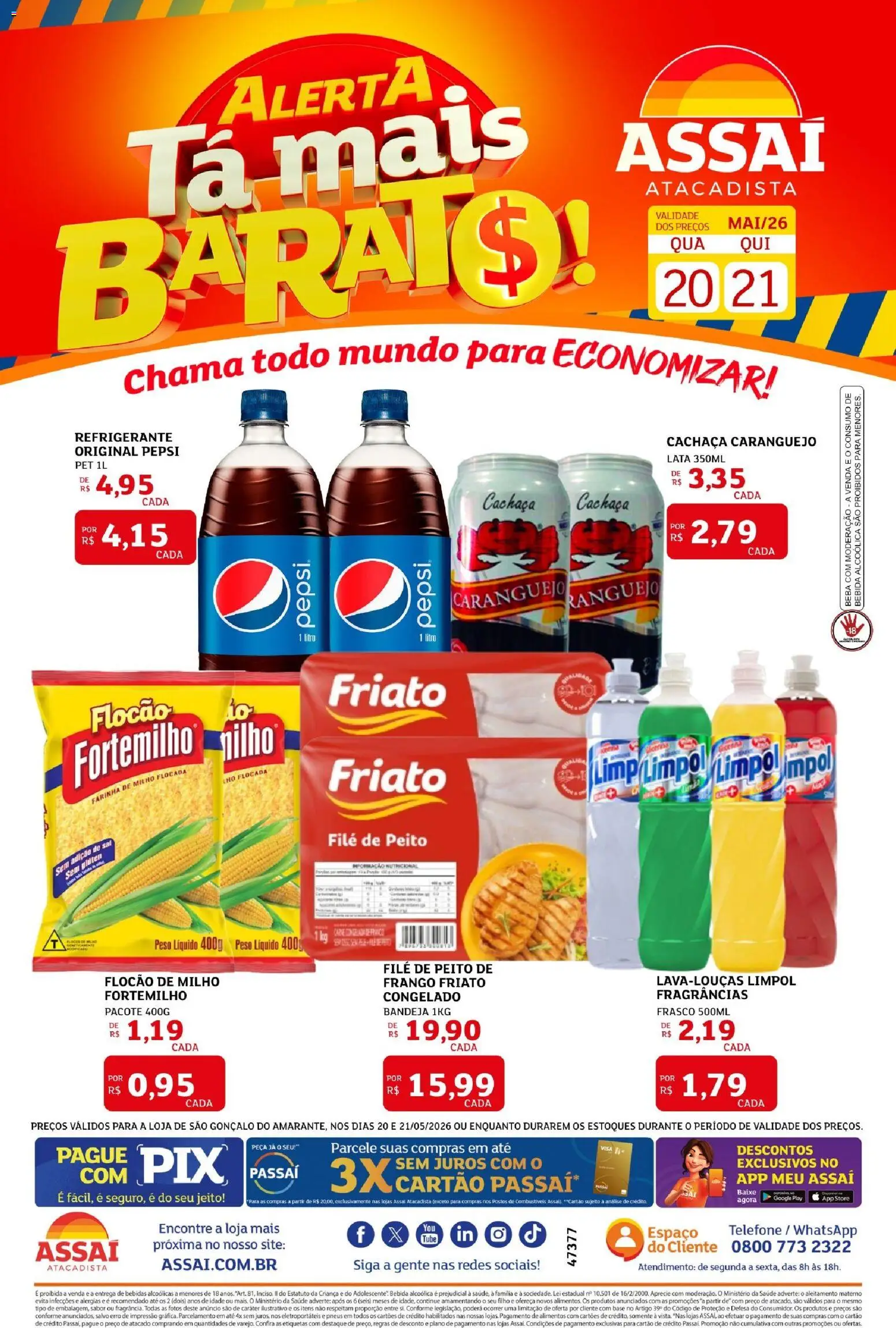 Assaí Atacadista Folheto - válido de 20.05.2026 | Página: 1 | Produtos: Caranguejo, Pneus, Base, Refrigerante