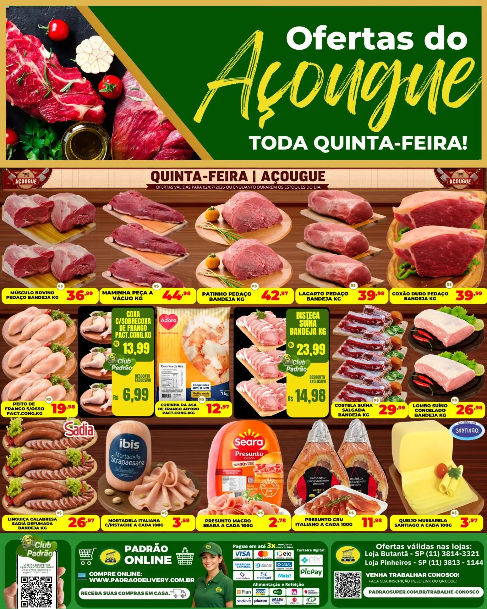 Supermercado Padrão Folheto - válido de 02/07/2026 | Página: 1 | Produtos: Asa de frango, Lombo, Queijo, Frango