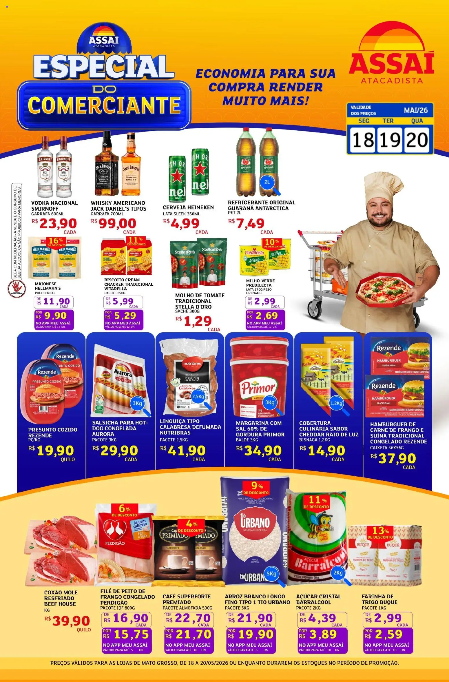 Assaí Atacadista Folheto - válido de 18.05.2026 | Página: 1 | Produtos: Cheddar, Cerveja Heineken, Bebida, Refrigerante