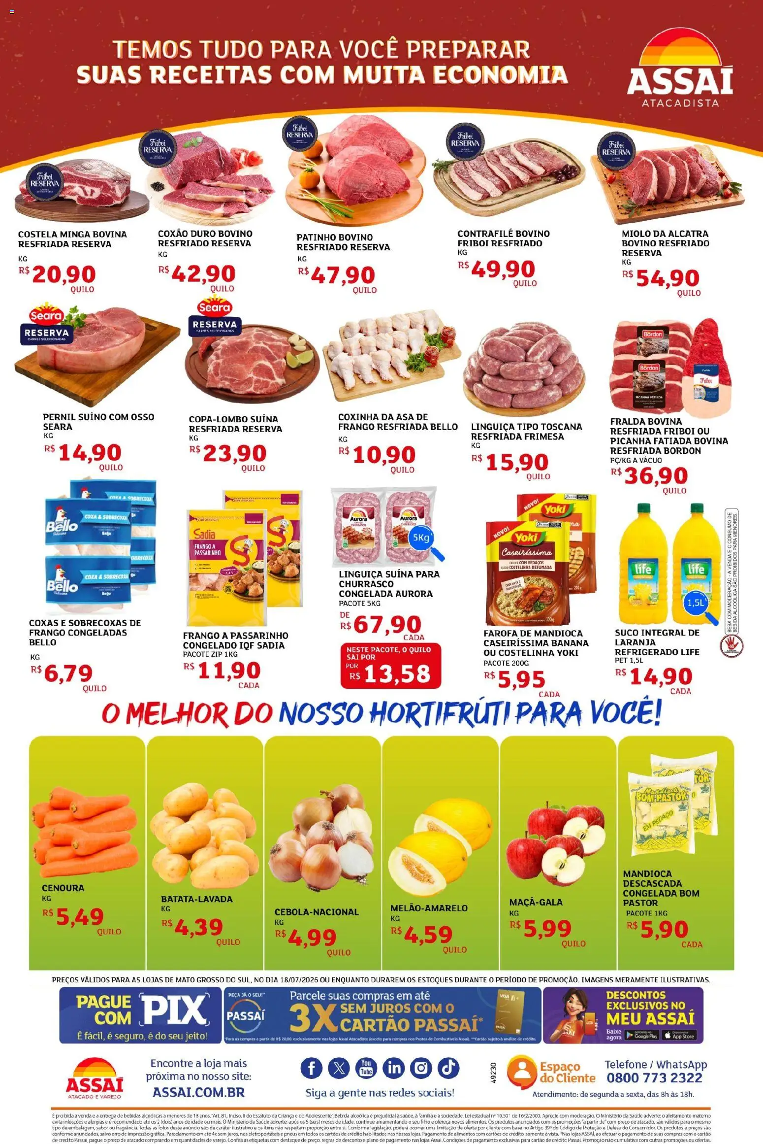 Assaí Atacadista Folheto - válido de 19/07/2026 | Página: 2 | Produtos: Mandioca, Alcatra, Telefone, Frango