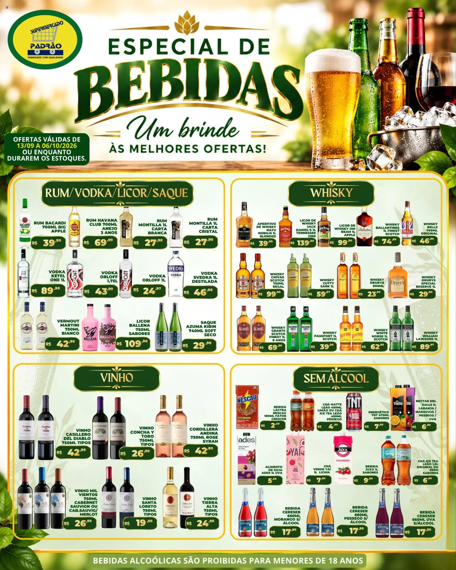 Supermercado Padrão Folheto - válido de 13/09/2026 | Página: 2 | Produtos: Cranberry, Vodka, Rum, Havana