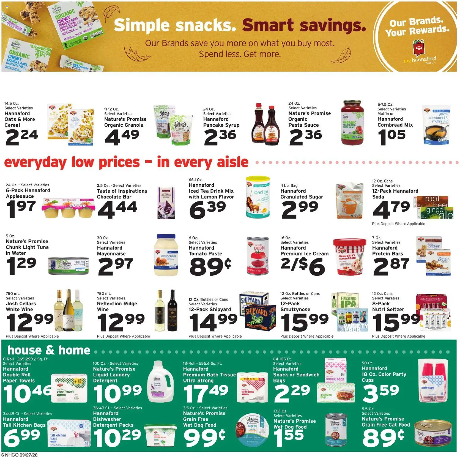 Hannaford Weekly Flyer - valid from 09/27/2026 | Page: 6 | Products: Chocolate bar, Pasta, Sugar, Tuna