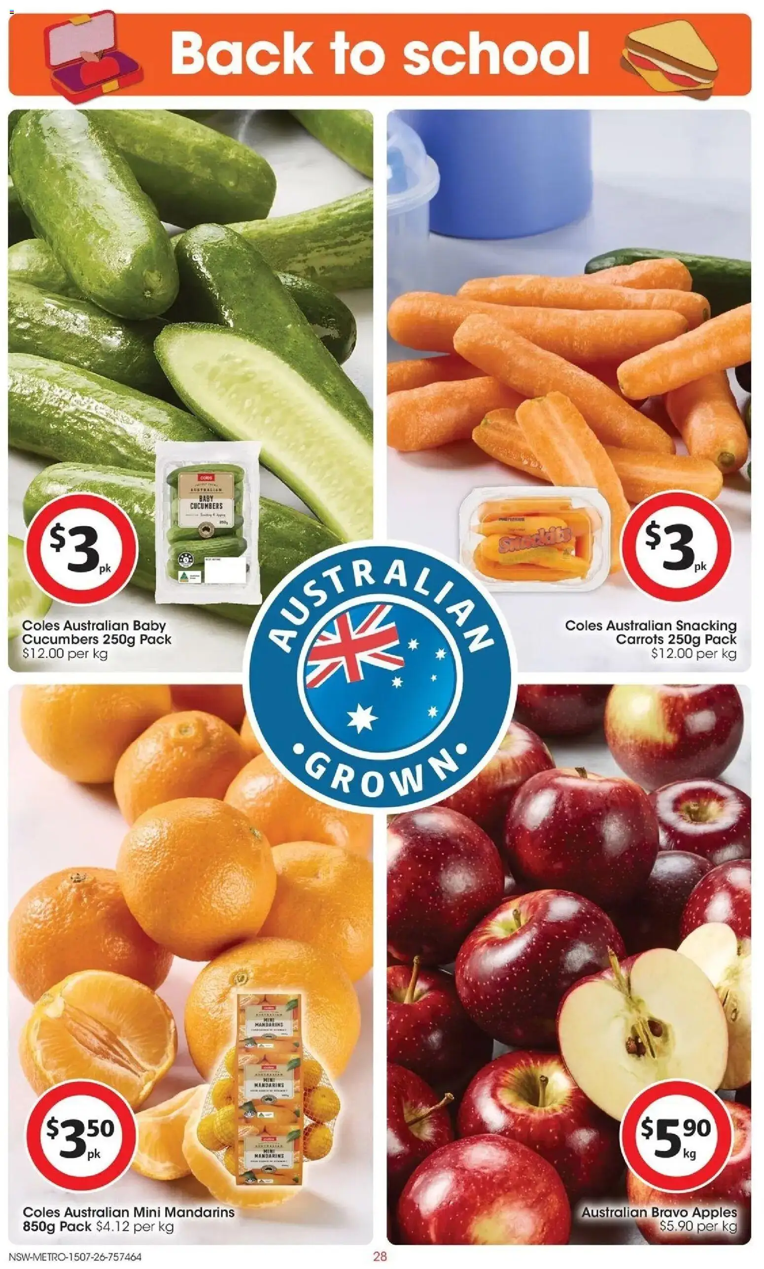 Coles catalogue - valid from 15/07/2026 | Page: 28 | Products: Apples, Mandarins, Carrots, Cucumbers