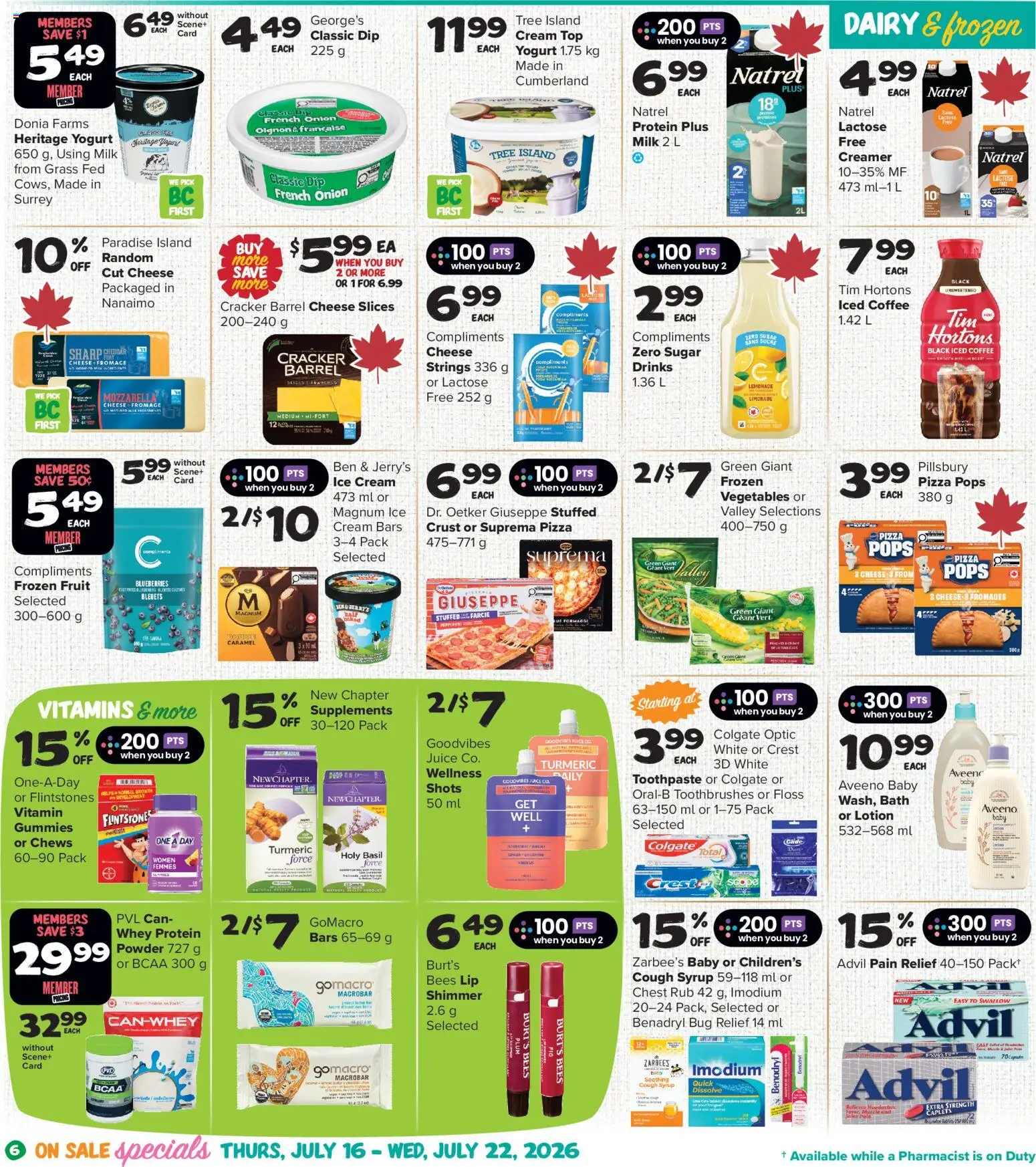 Thrifty Foods flyer valid from Jul 16, 2026 | Page: 7 | Products: Toothpaste, Milk, Yogurt, Juice