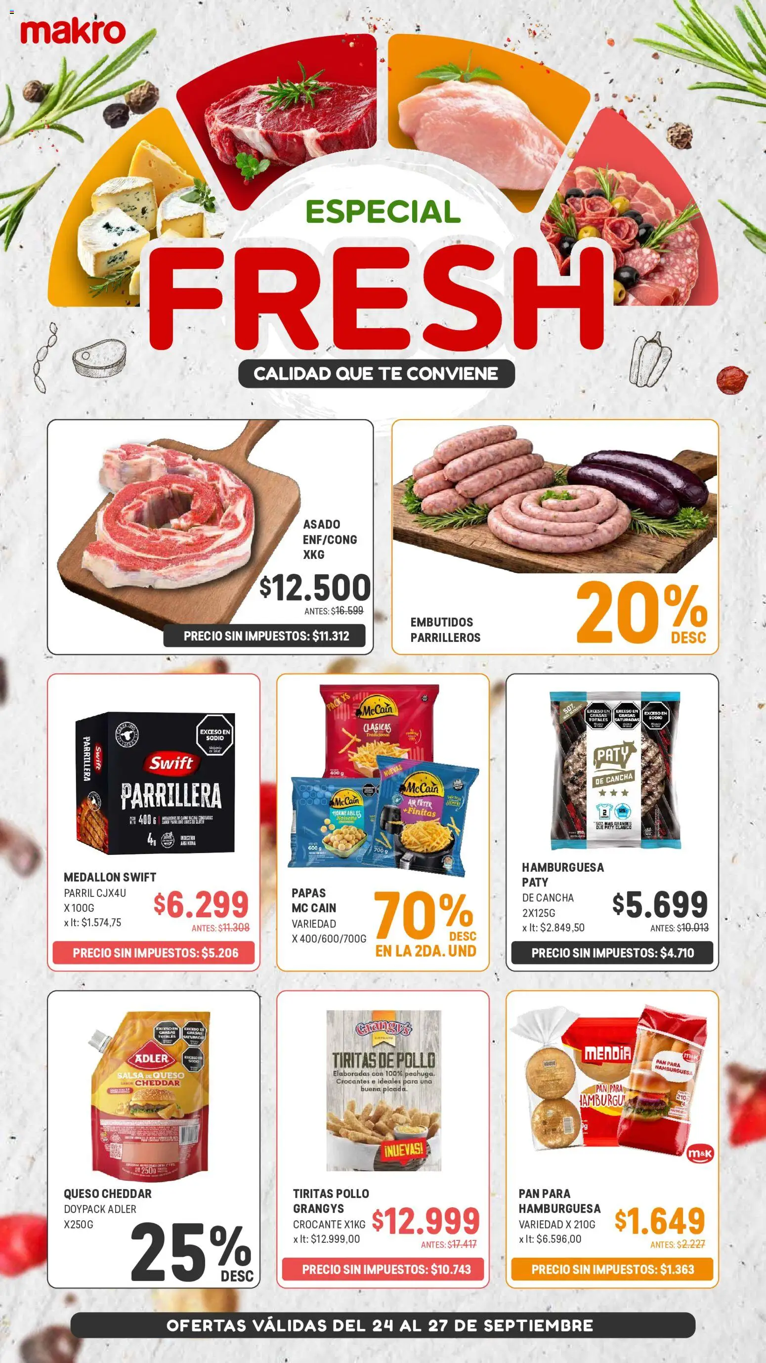 Makro - Especial de frescos │ válido desde el 24/09/2026 | Página: 1 | Productos: Pollo, Hamburguesa, Papas, Queso
