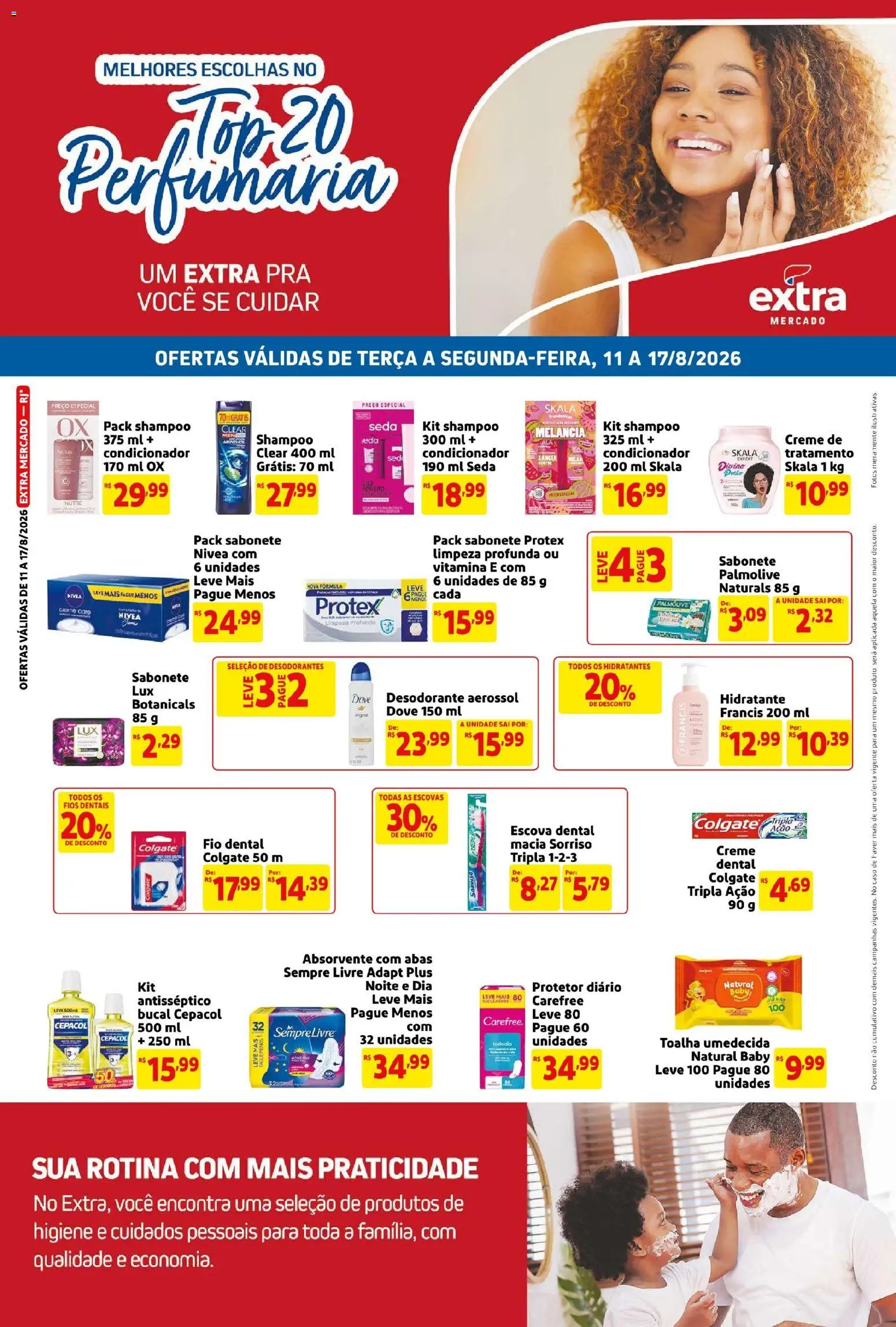 Extra Folheto - válido de 11/08/2026 | Página: 2 | Produtos: Shampoo, Desodorante, Sempre Livre, Toalha umedecida