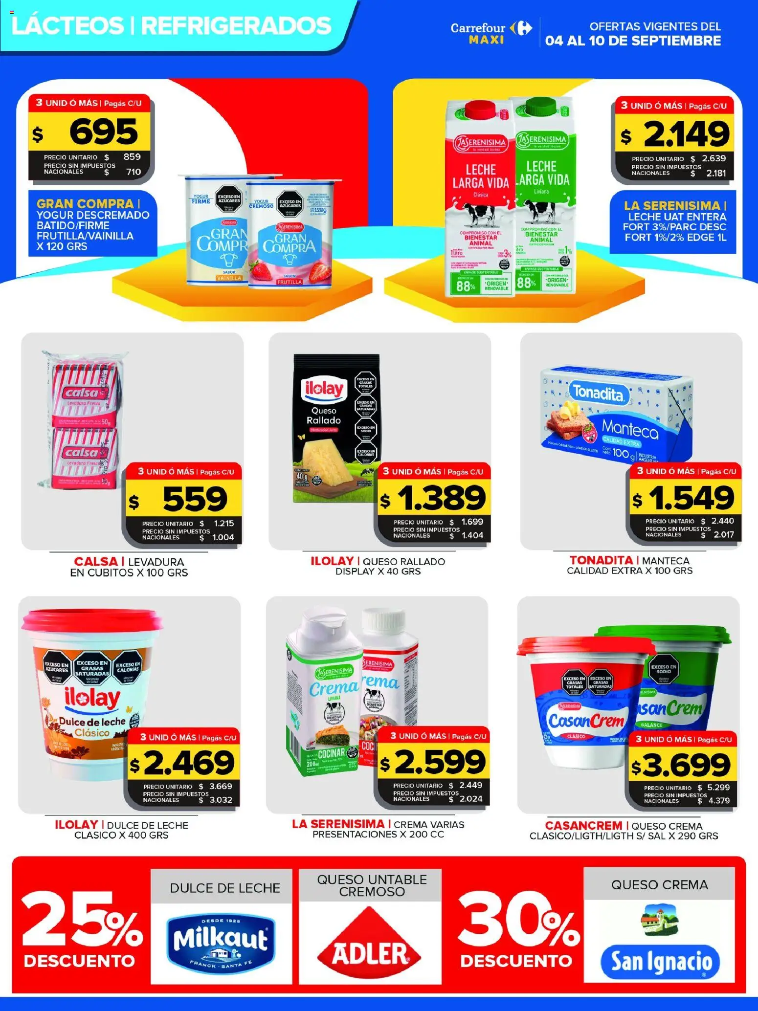 Carrefour Maxi catálogo │ válido desde el 04/09/2026 | Página: 8 | Productos: Queso rallado, Dulce, Manteca, Queso