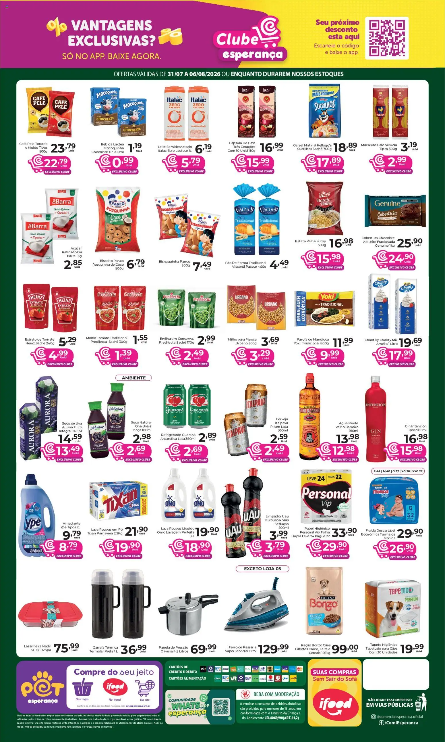 Comercial Esperança Folheto - válido de 31/07/2026 | Página: 2 | Produtos: Ferro de passar, Panela de pressão, Pão de forma, Farofa