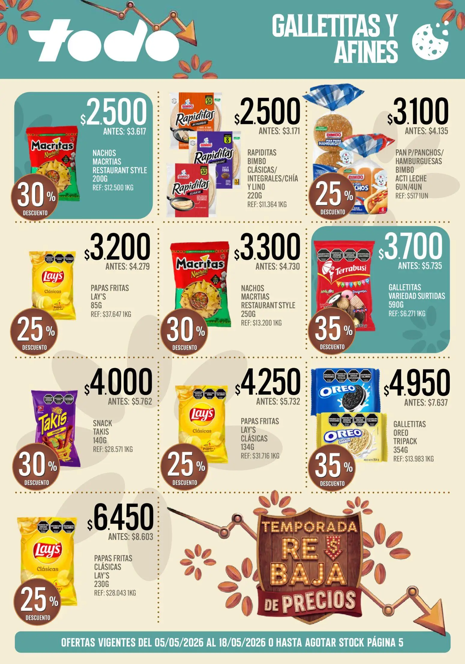 Supermercados TODO - Ofertas │ válido desde el 05.05.2026 | Página: 6 | Productos: Galletitas, Leche, Pan, Papas fritas