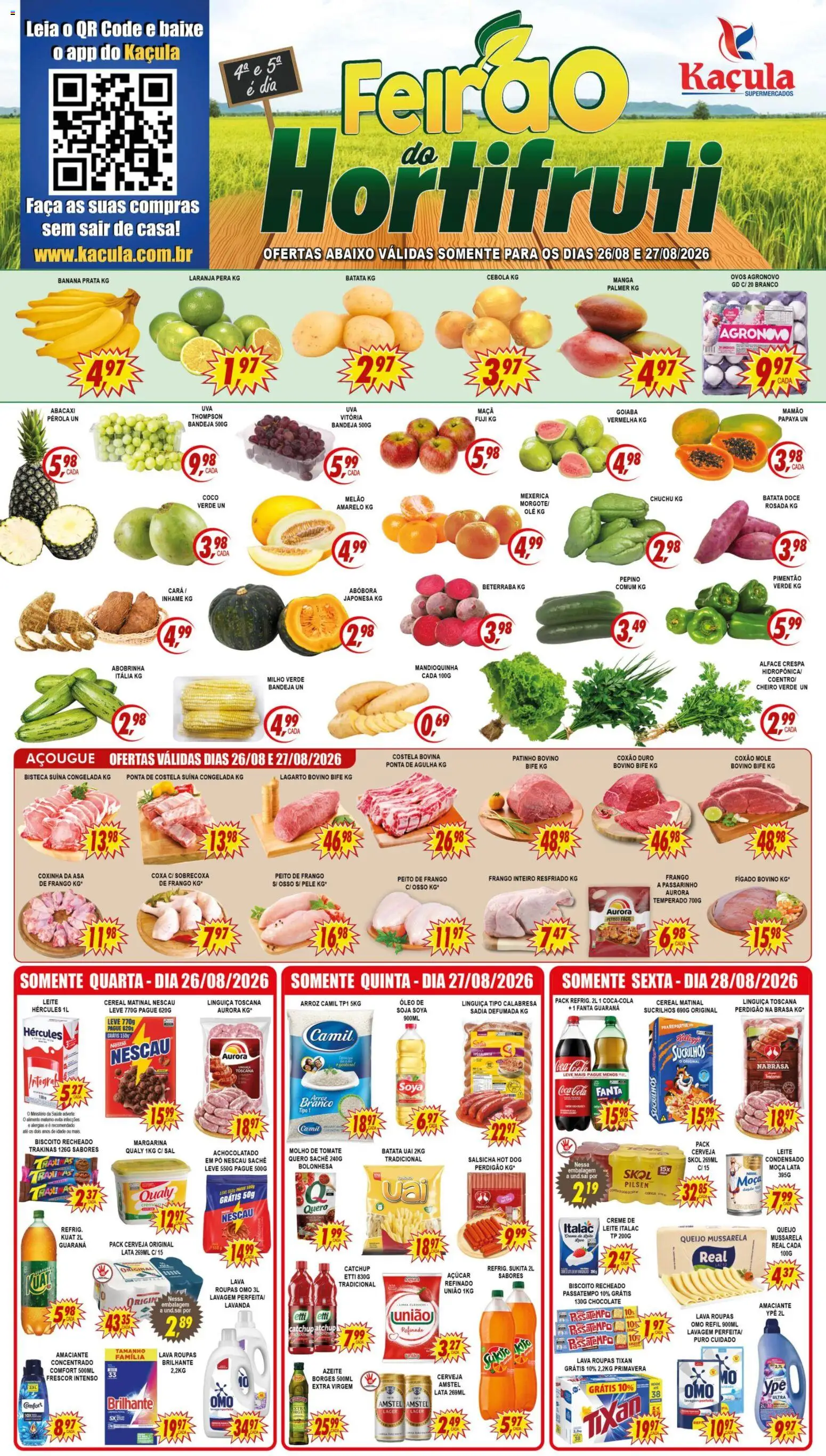Kaçula Folheto - válido de 26/08/2026 | Página: 1 | Produtos: Coco, Nescau, Costela bovina, Chocolate