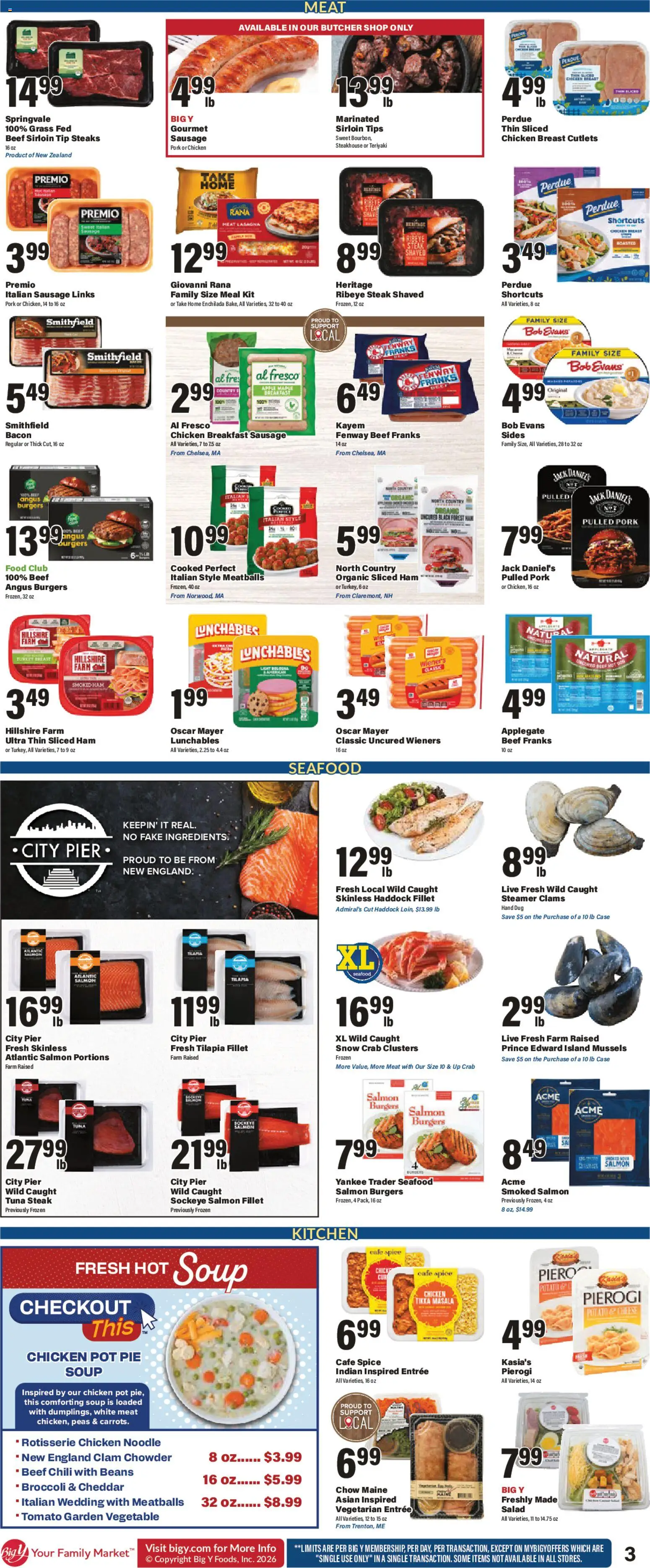 Big Y Weekly Ad - valid from 09/03/2026 | Page: 5 | Products: Turkey, Ham, Beef sirloin, Beans