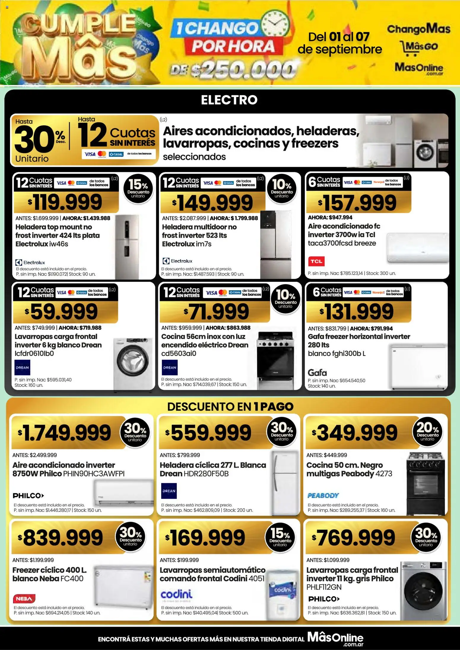 Changomas ofertas │ válido desde el 01/09/2026 | Página: 8 | Productos: Top, Cocina, Lavarropas, Heladera