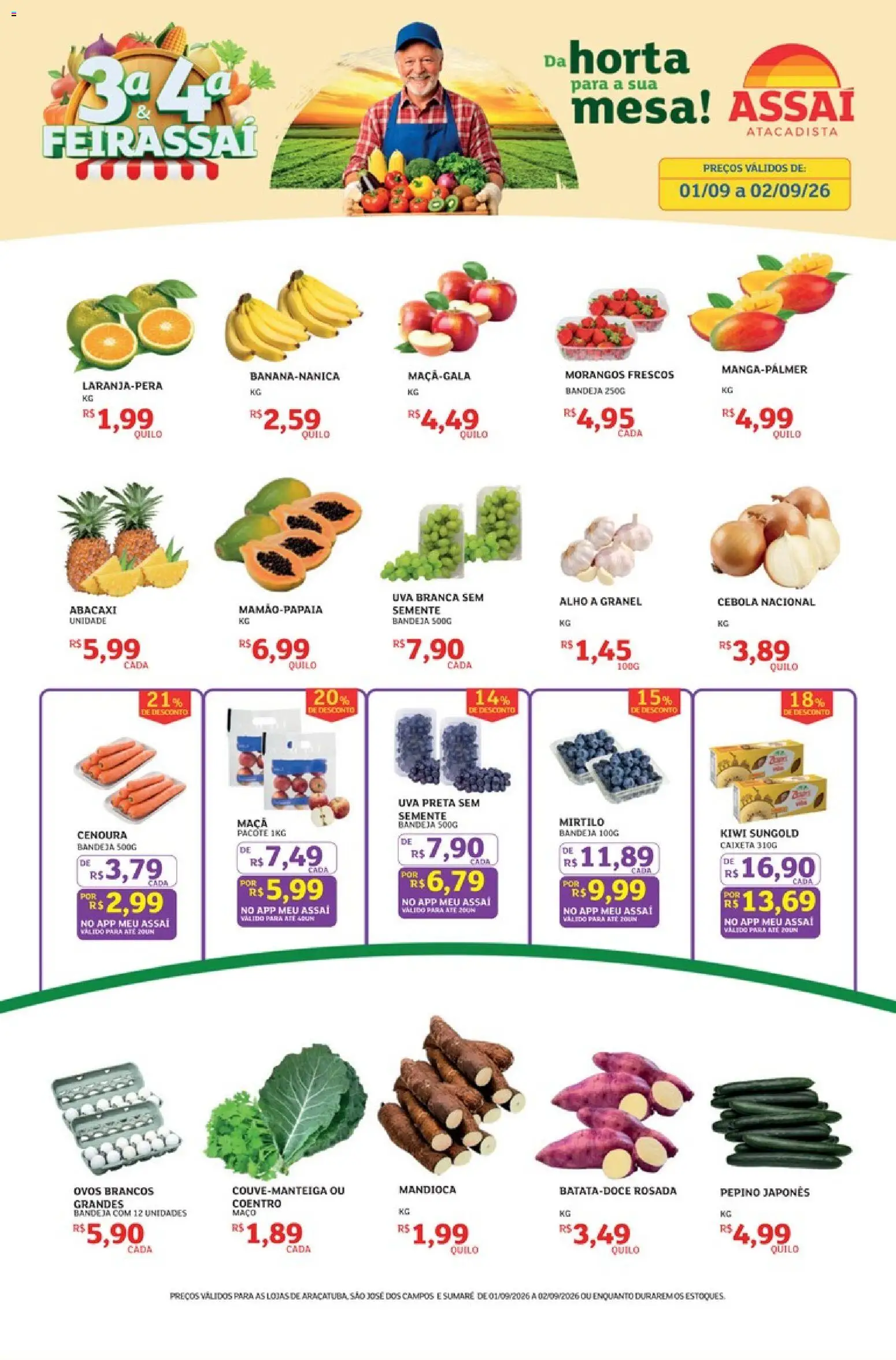 Assaí Atacadista Folheto - válido de 01/09/2026 | Página: 1 | Produtos: Alho, Mandioca, Ovos, Morangos
