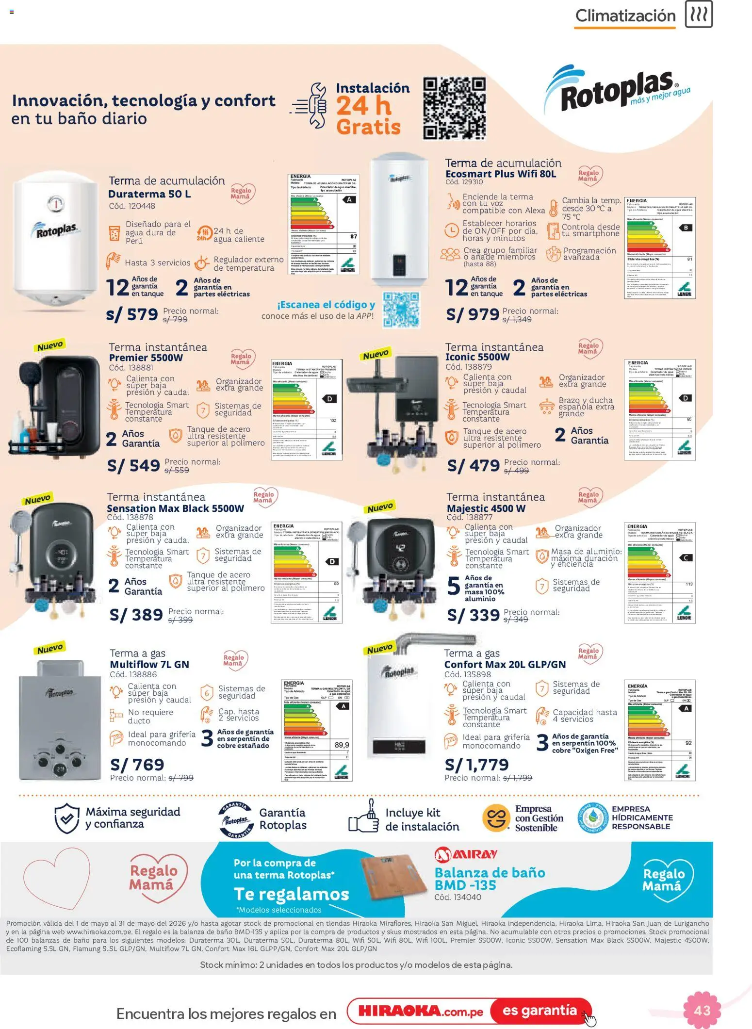 Catálogo Hiraoka válido desde 25.04.2026 | Página: 43 | Productos: Baño, Ducha, Té, Smartphone