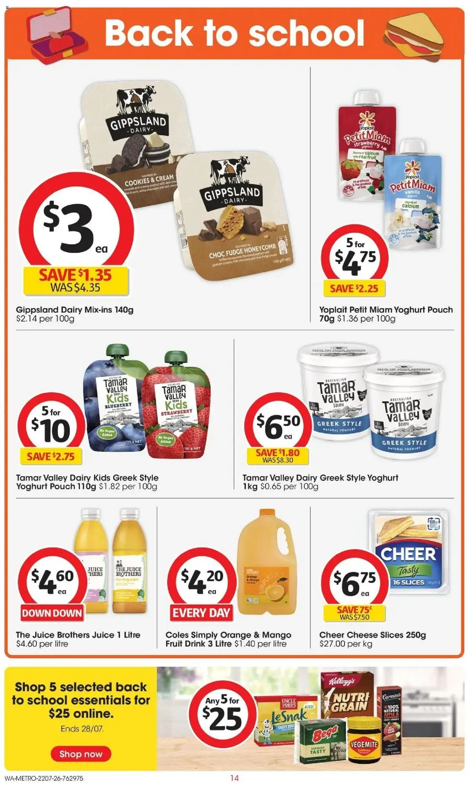Coles catalogue - valid from 22/07/2026 | Page: 14 | Products: Dairy, Cheese, Juice, Cream
