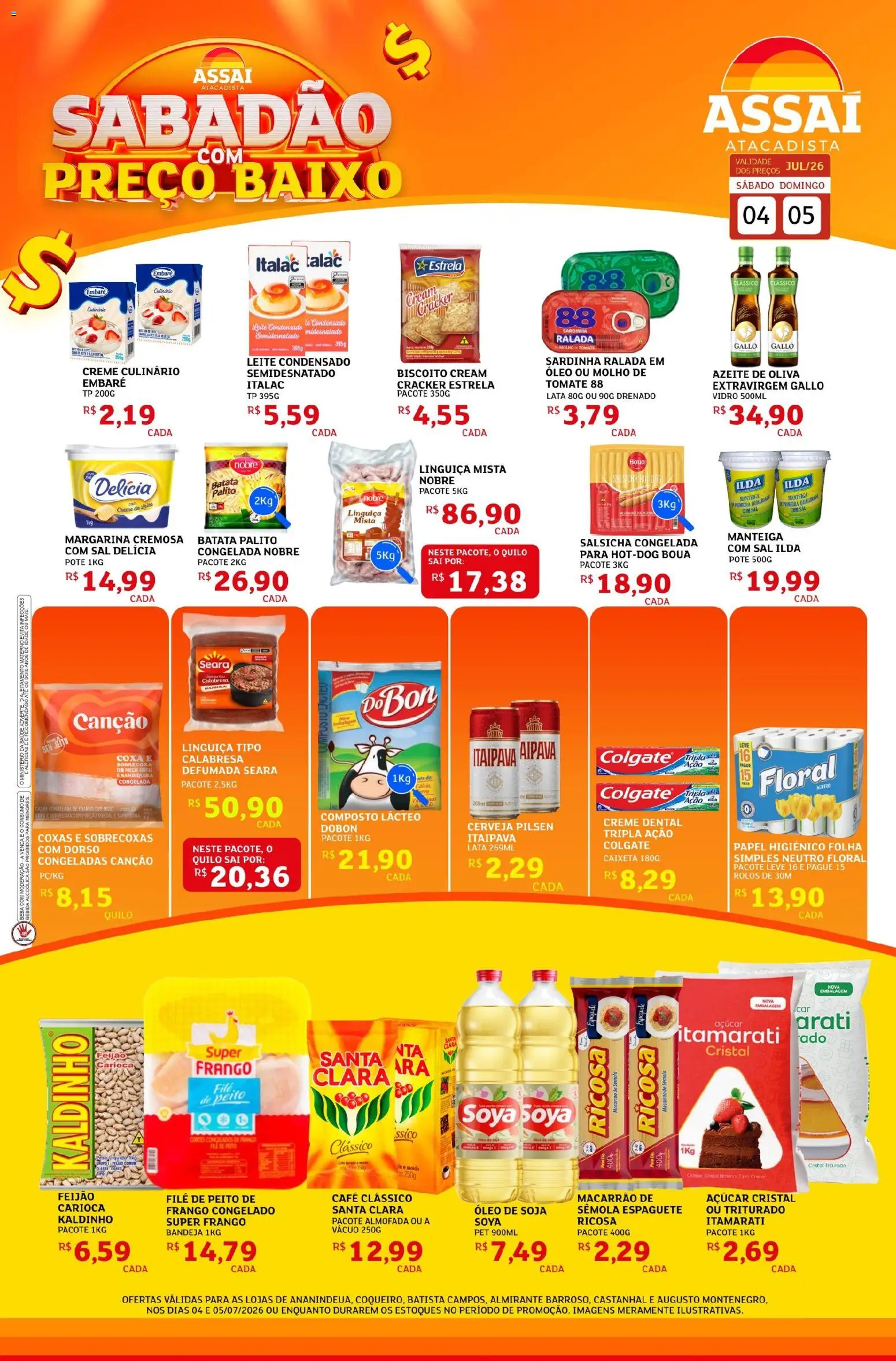 Assaí Atacadista Folheto - válido de 04/07/2026 | Página: 1 | Produtos: Almofada, Macarrão, Bandeja, Azeite