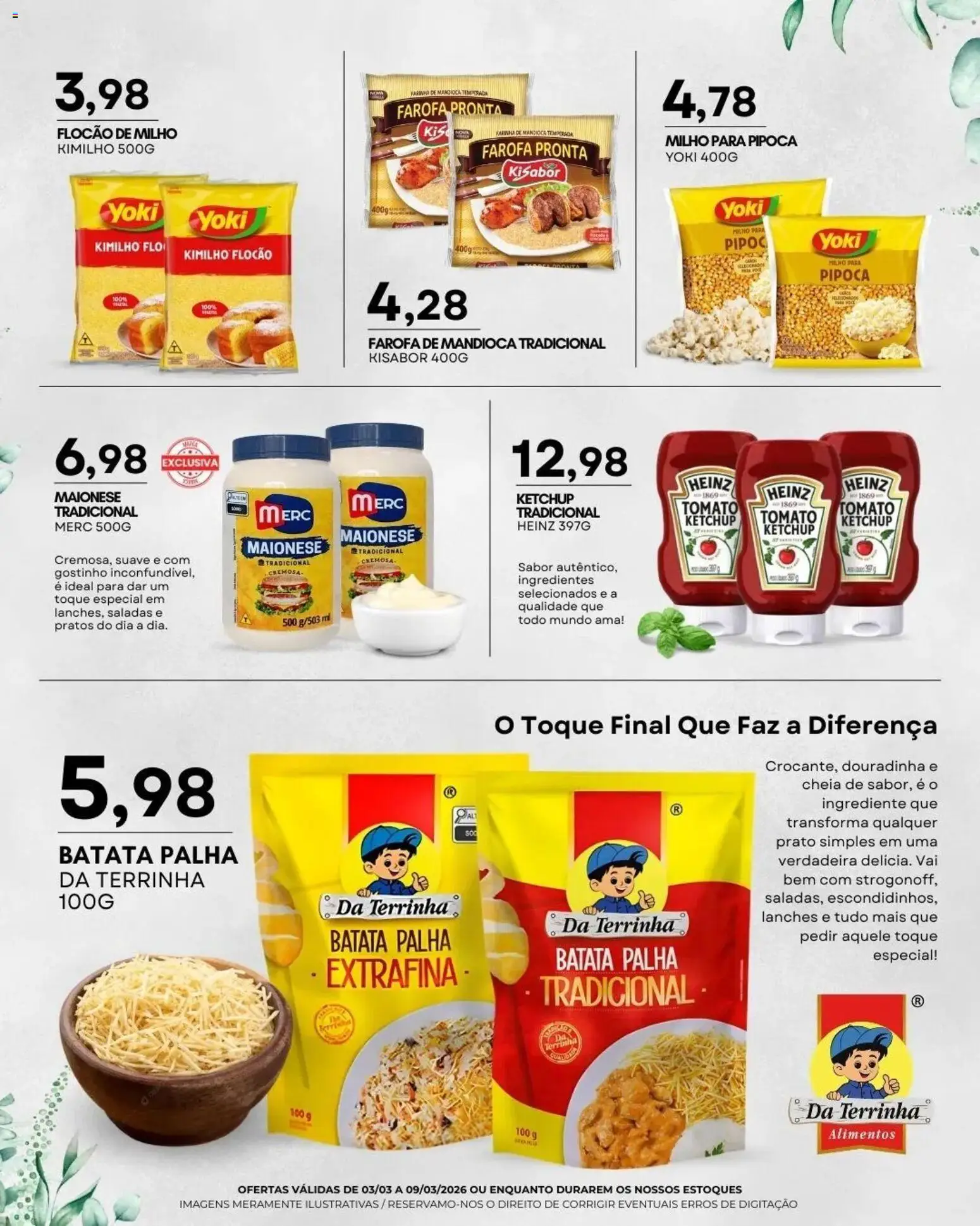 Mercadão Atacadista Folheto - válido de 03.03.2026 | Página: 5 | Produtos: Mandioca, Farinha de mandioca, Maionese, Pipoca