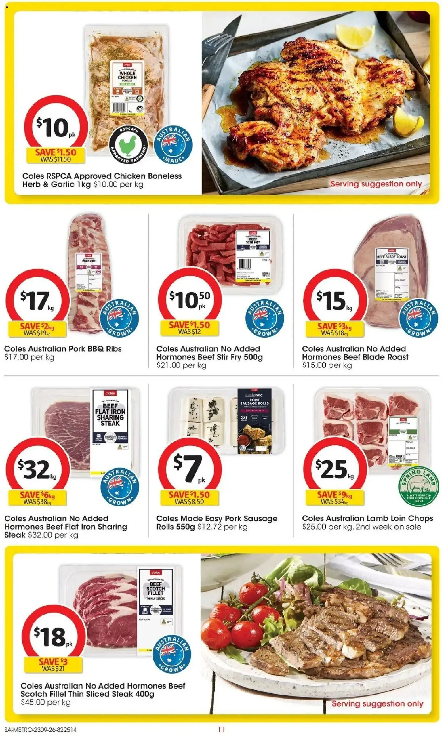 ﻿Coles catalogue valid from 23/09/2026 > Online Australia | Page: 11 | Products: Chicken, Lamb, Whole chicken, Garlic