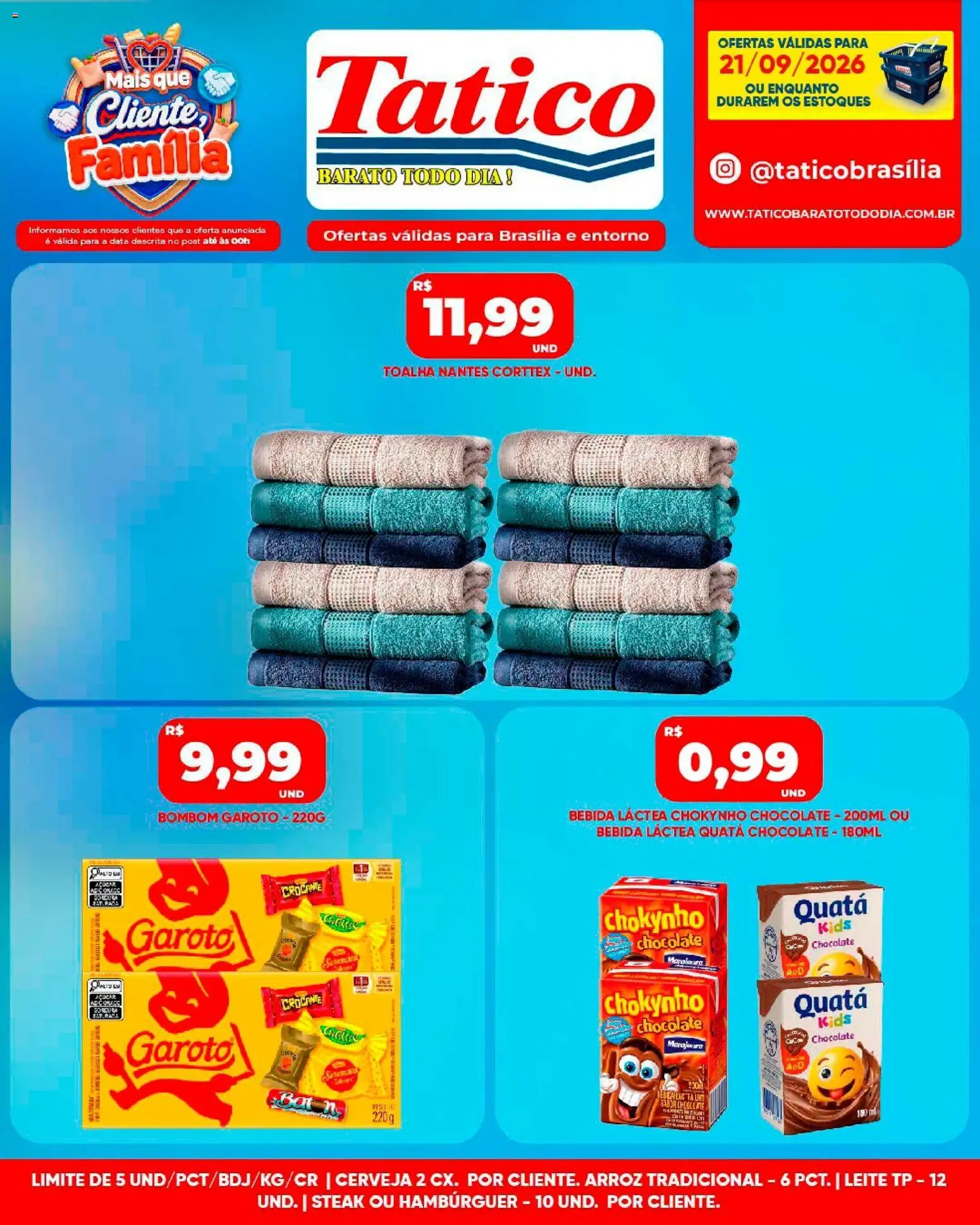 Tatico Folheto - válido de 21/09/2026 | Página: 8 | Produtos: Leite, Chocolate, Hambúrguer, Açúcar