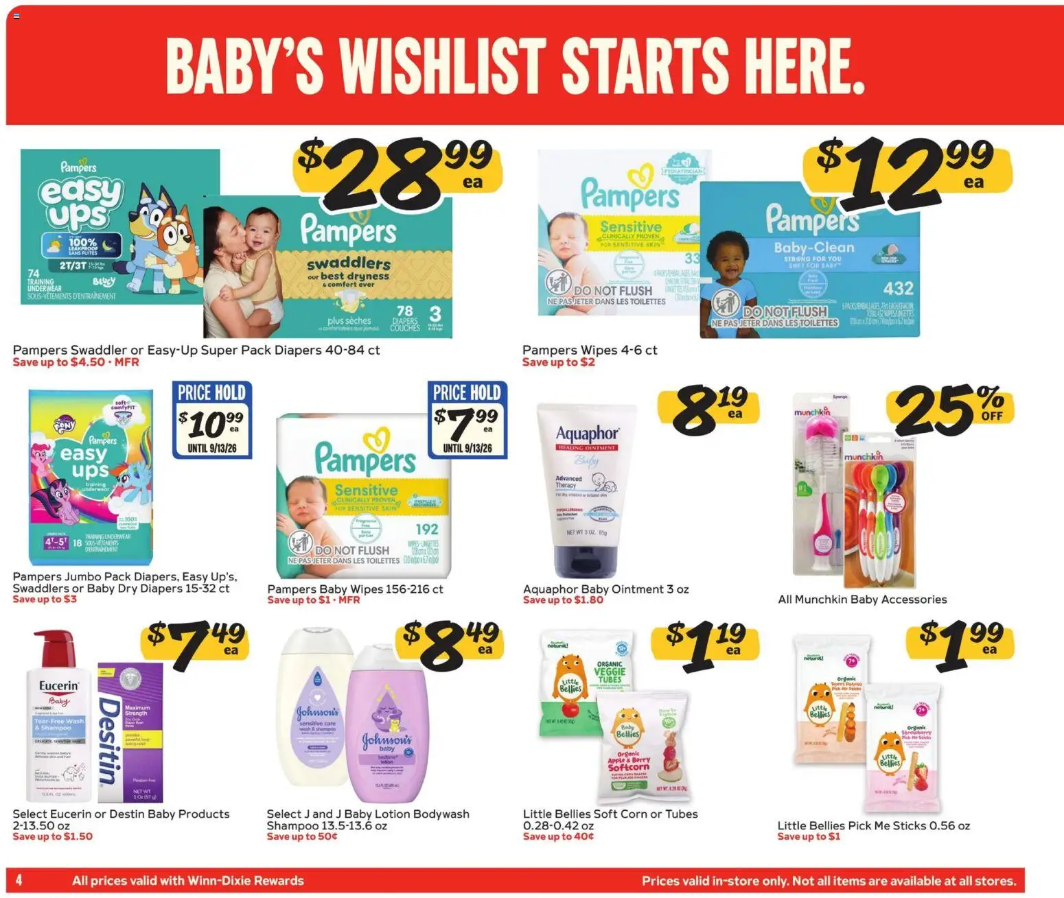 Winn Dixie In-Store Flyer - valid from 08/19/2026 | Page: 4 | Products: Diapers, Shampoo, Healing Ointment, Underwear