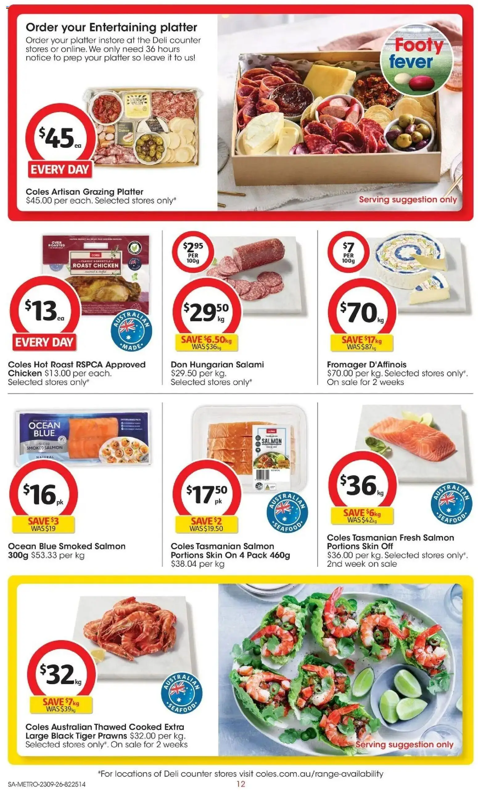 ﻿Coles catalogue valid from 23/09/2026 > Online Australia | Page: 12 | Products: Cheese, Prawns, Salmon, Seafood