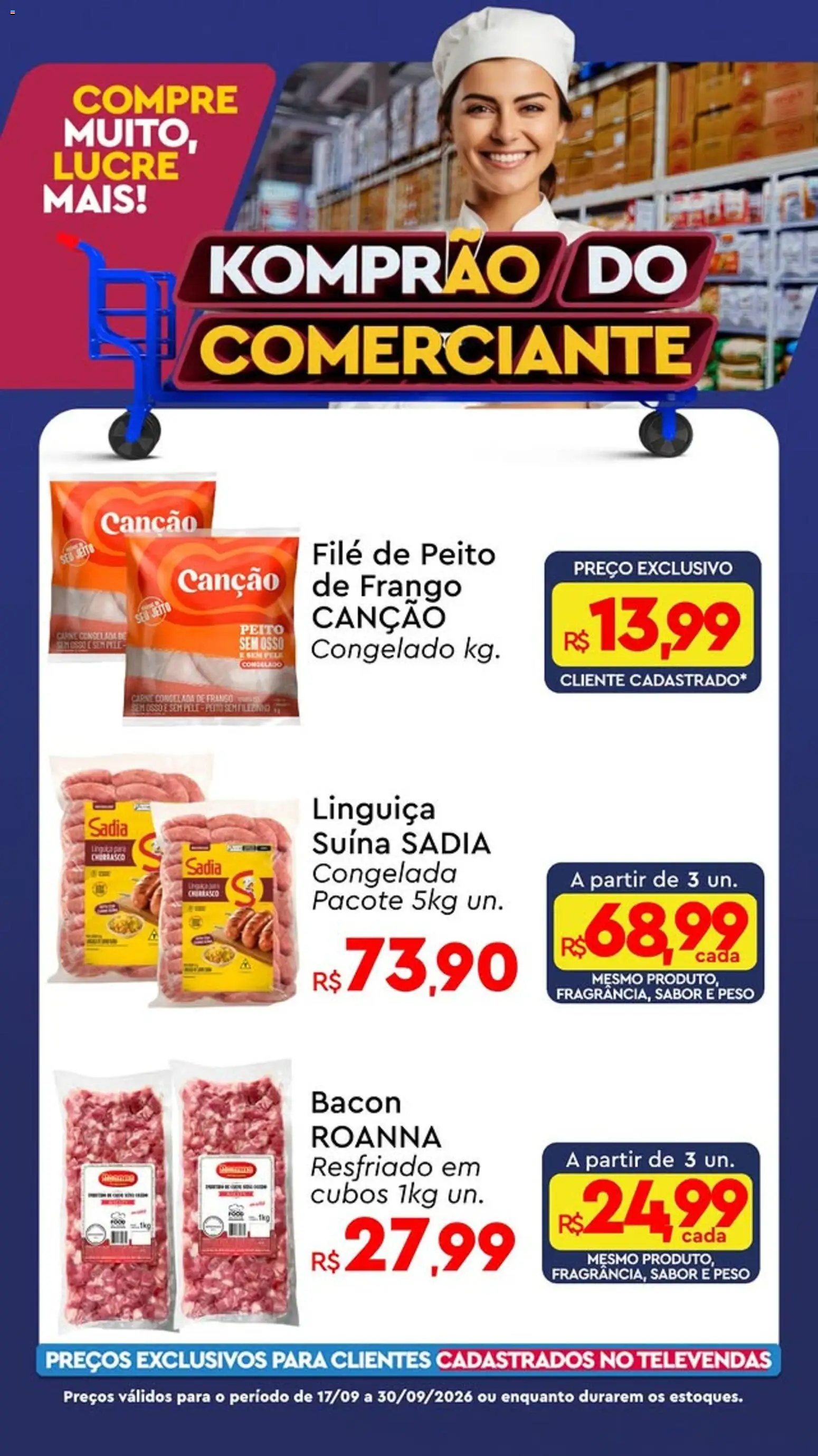 Komprao Atacadista Folheto - válido de 17/09/2026 | Página: 4 | Produtos: Linguiça, Carne, Frango, Peito de frango