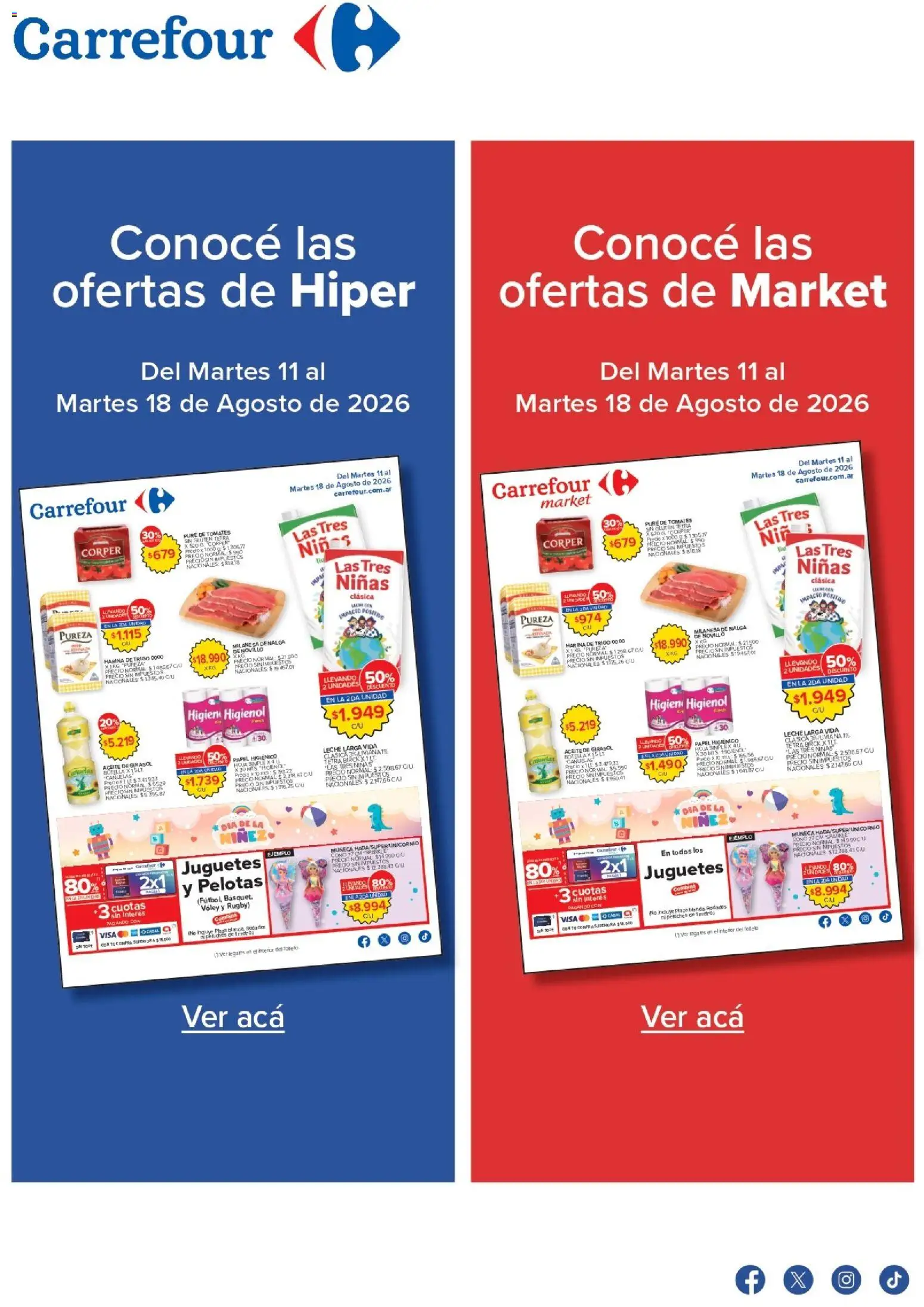 Carrefour ofertas │ válido desde el 11/08/2026 | Página: 1 | Productos: Papel higiénico, Juguetes, Milanesa, Aceite de girasol
