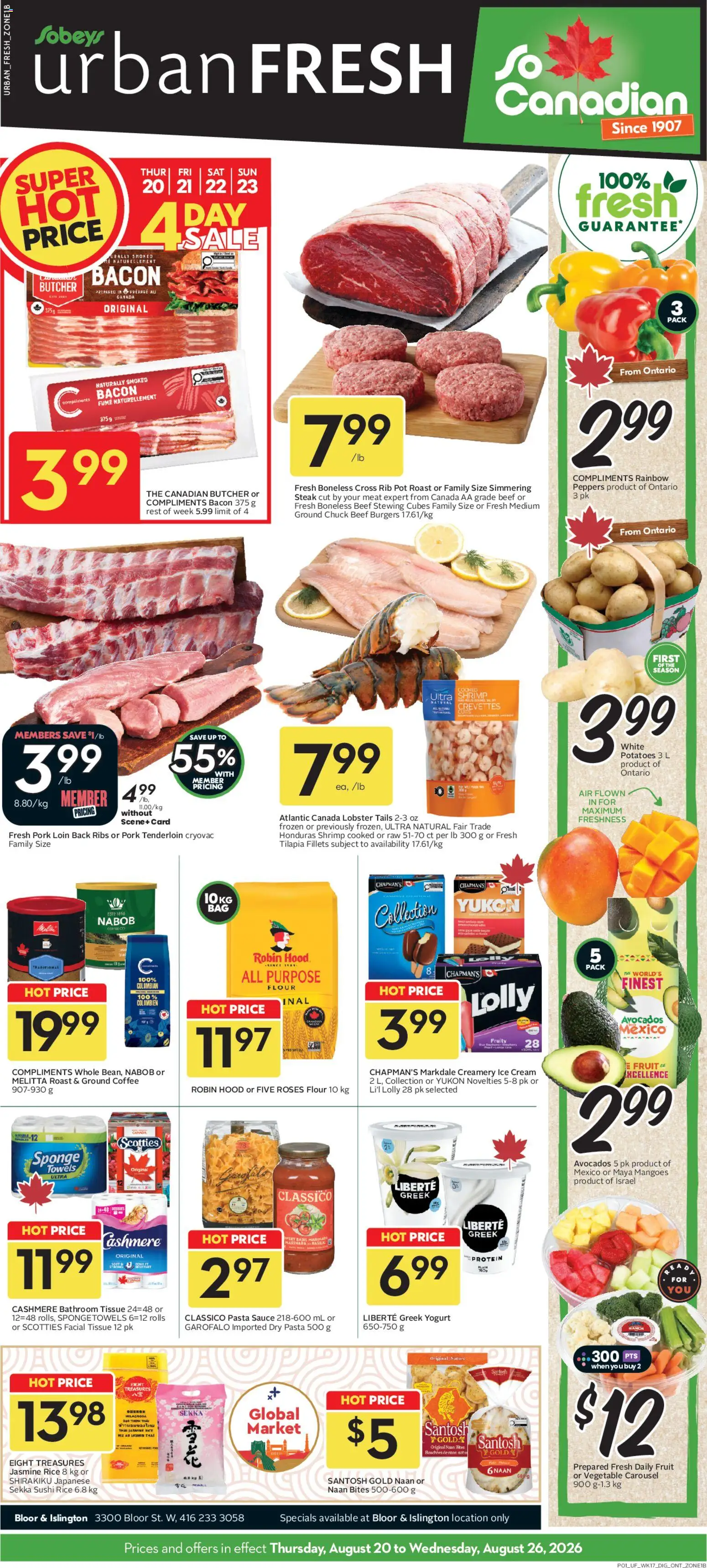Sobeys flyer valid from Aug 20, 2026 | Page: 1 | Products: Rice, Meat, Pork loin, Wine