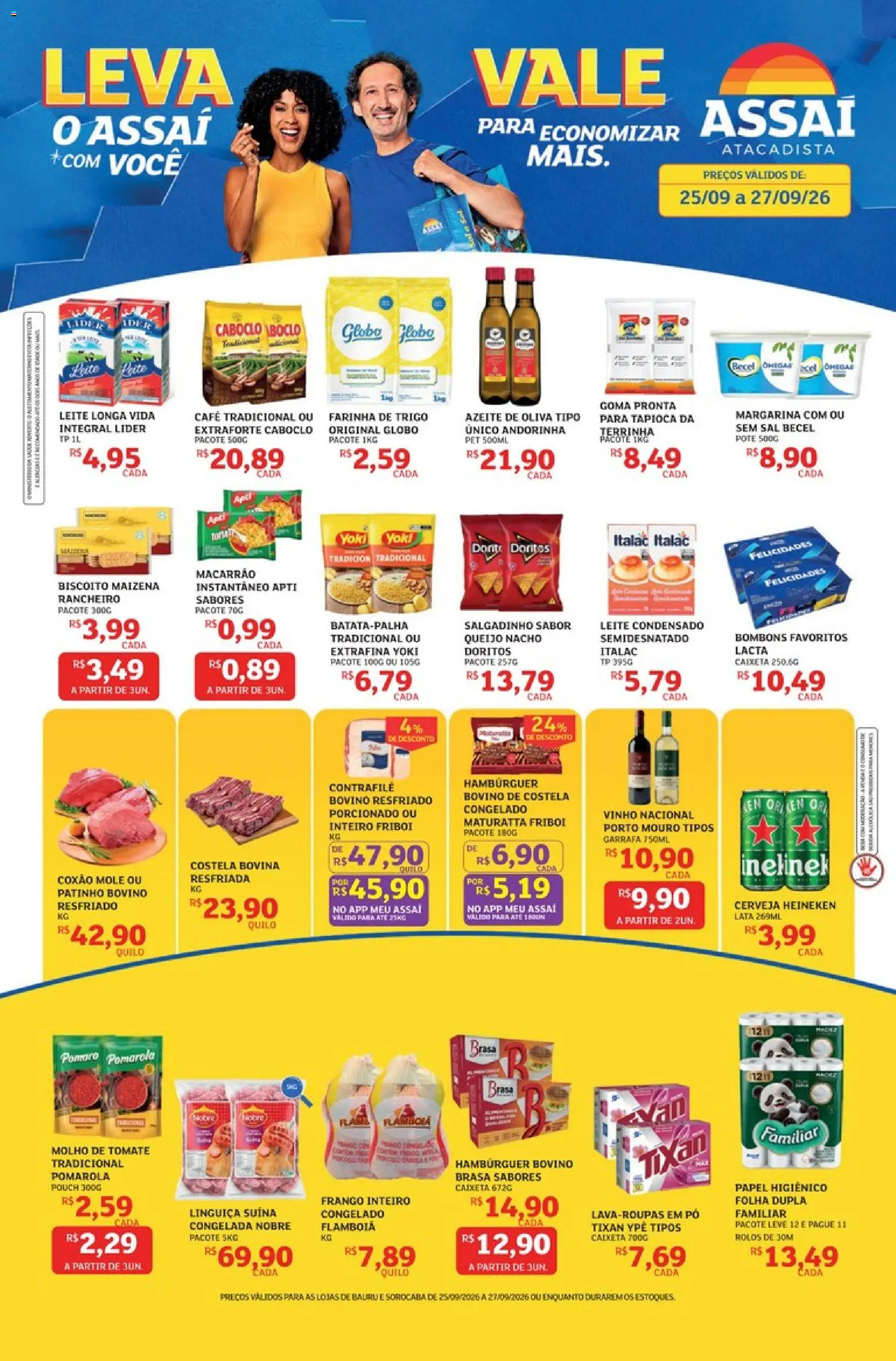 Assaí Atacadista Folheto - válido de 25/09/2026 | Página: 1 | Produtos: Coxão mole, Queijo, Cerveja, Macarrão