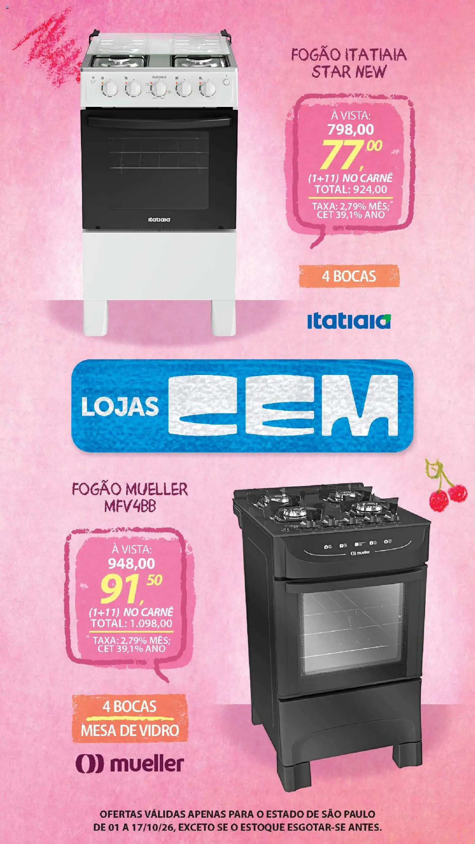 Lojas Cem Folheto - válido de 01/10/2026 | Página: 64 | Produtos: Fogão, Mesa, Carne