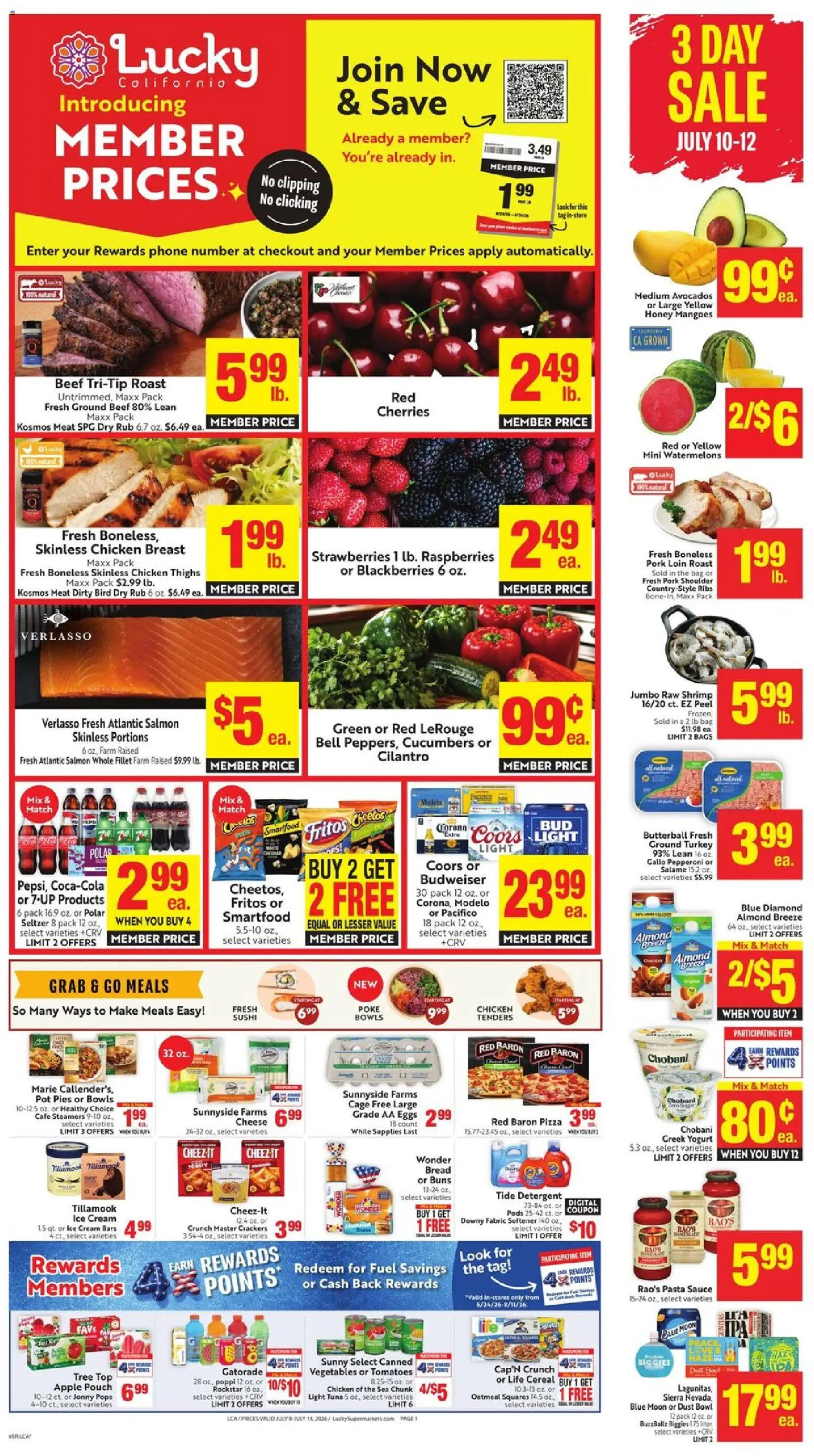 Lucky Supermarkets Weekly Ad - valid from 07/08/2026 | Page: 1 | Products: Yogurt, Tomatoes, Detergent, Phone