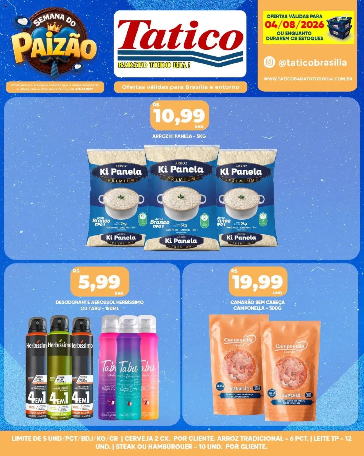 Tatico Folheto - válido de 04/08/2026 | Página: 6 | Produtos: Lombo, Cerveja, Arroz, Hambúrguer