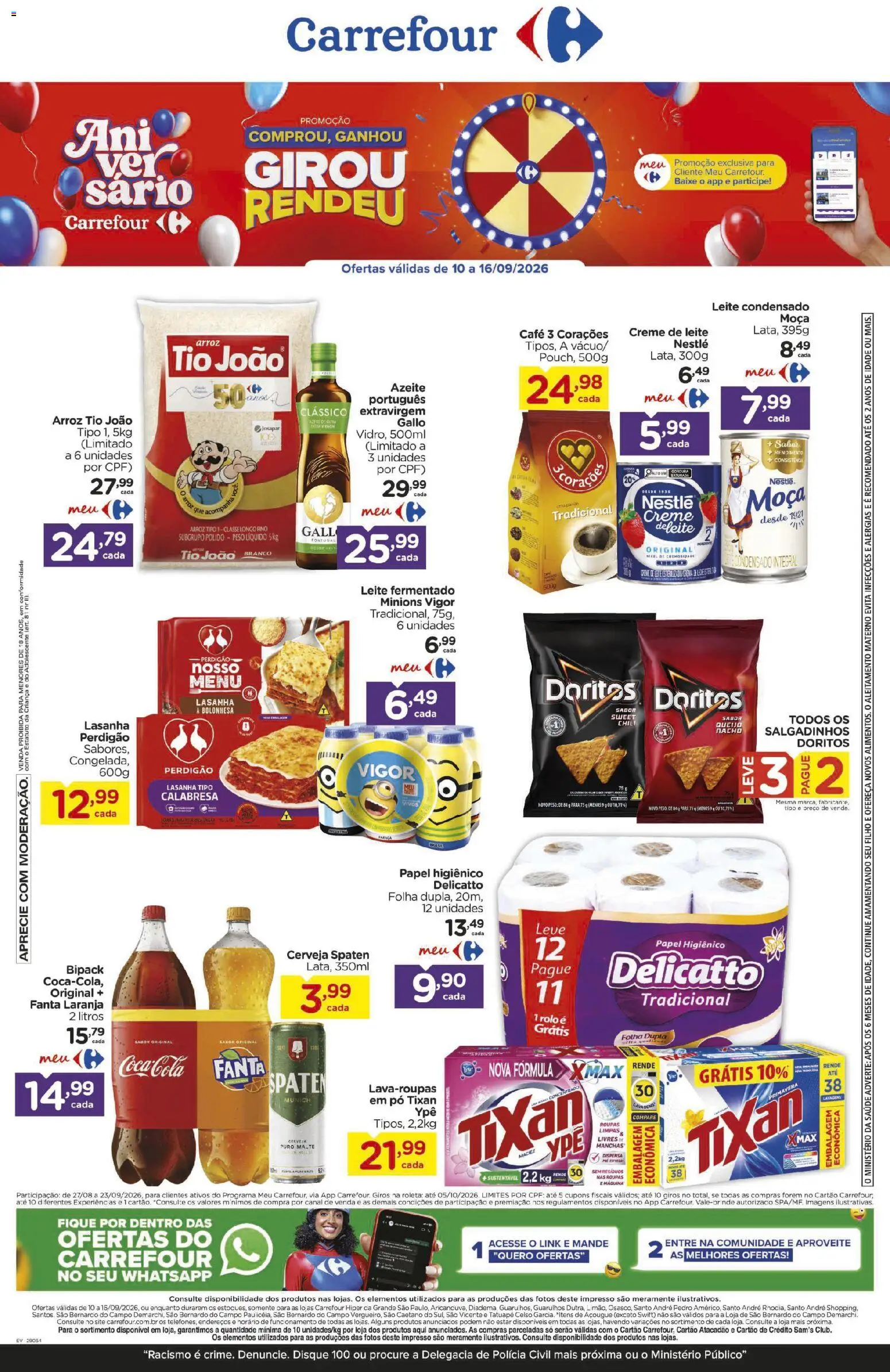 Carrefour Folheto - válido de 10/09/2026 | Página: 1 | Produtos: Pó, Cola, Salgadinhos, Leite condensado