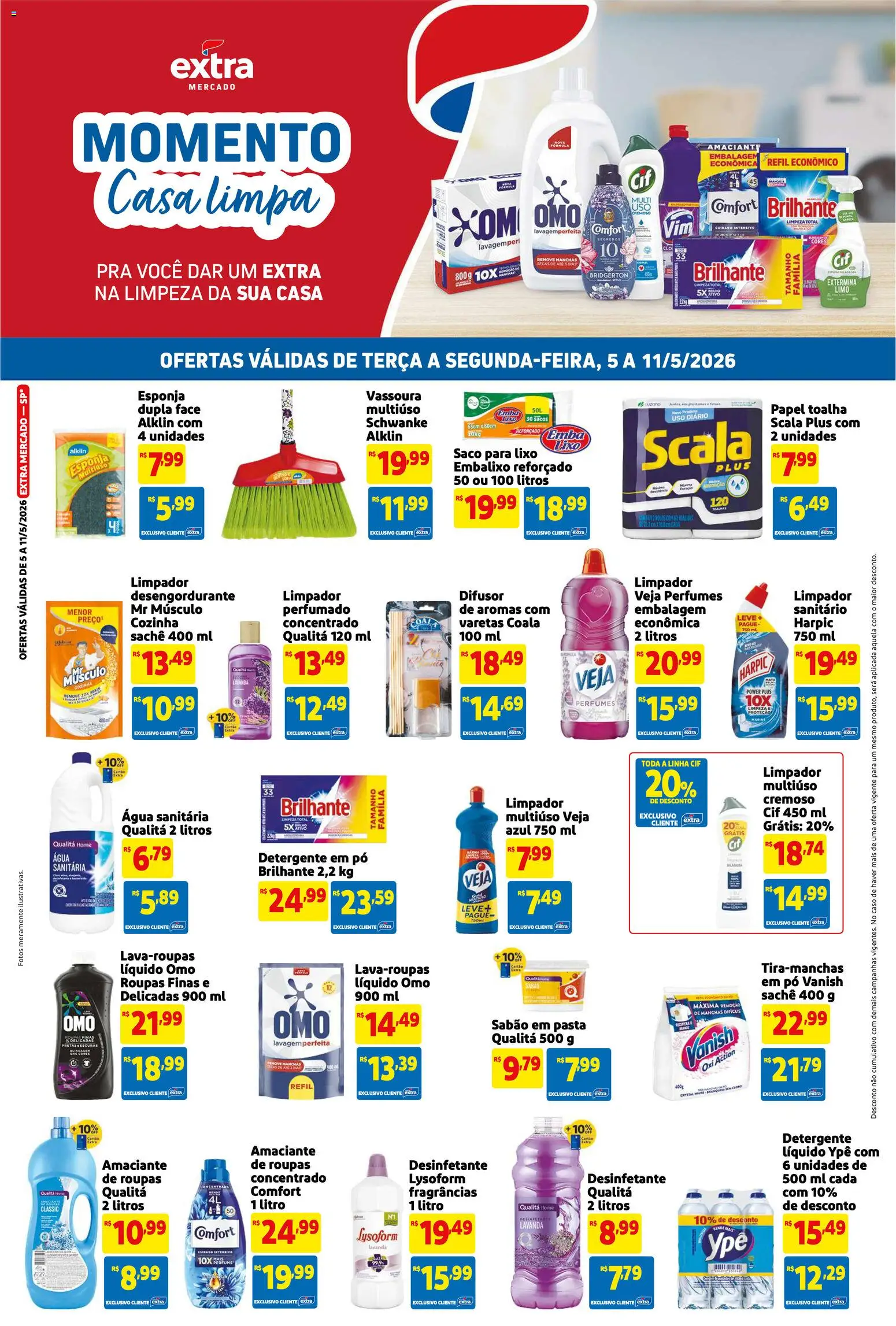 Extra Folheto - válido de 05.05.2026 | Página: 4 | Produtos: Pó, Esponja, Amaciante de roupas, Água sanitária