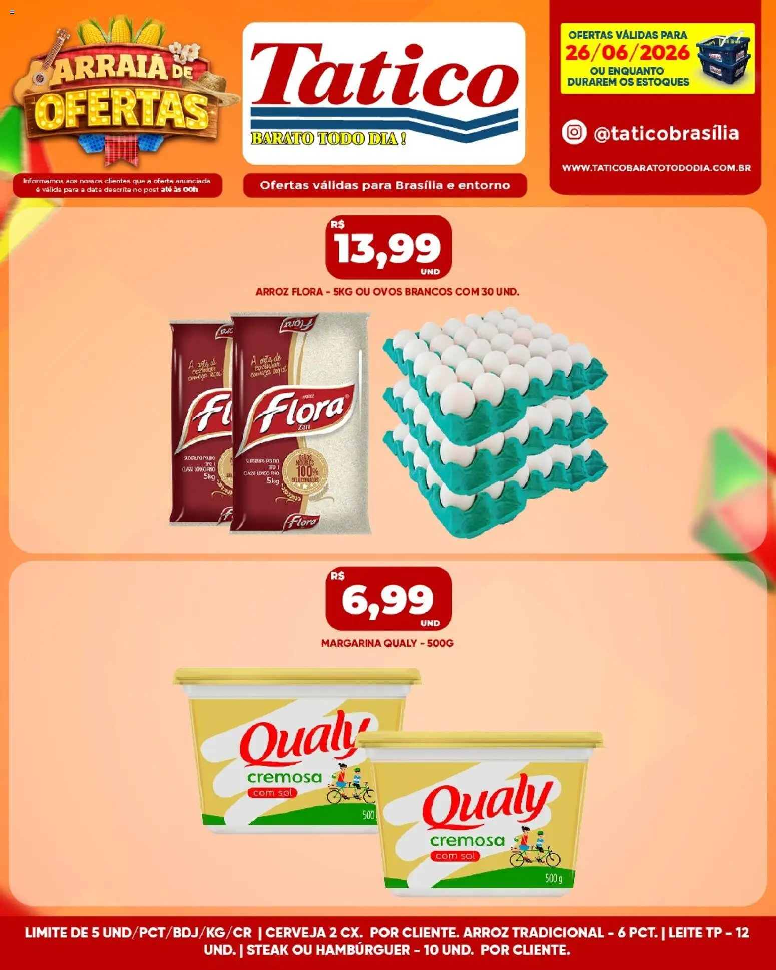 Tatico Folheto - válido de 26/06/2026 | Página: 8 | Produtos: Arroz, Hambúrguer, Sal, Margarina