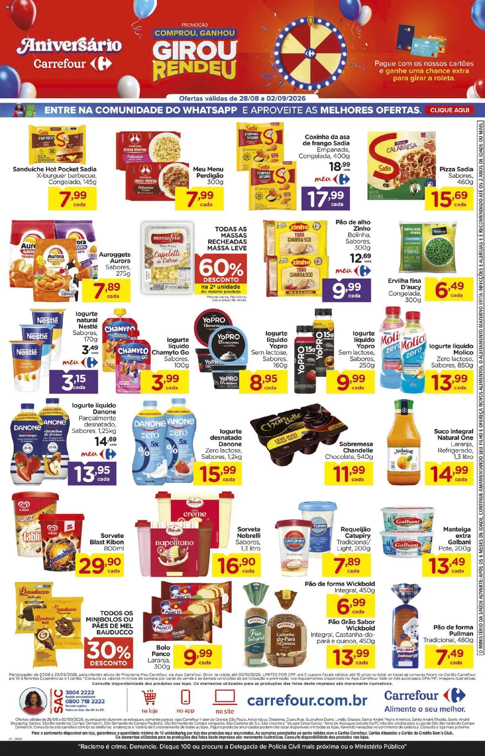 Carrefour Folheto - válido de 28/08/2026 | Página: 4 | Produtos: Chocolate, Sanduíche, Carne, Creme